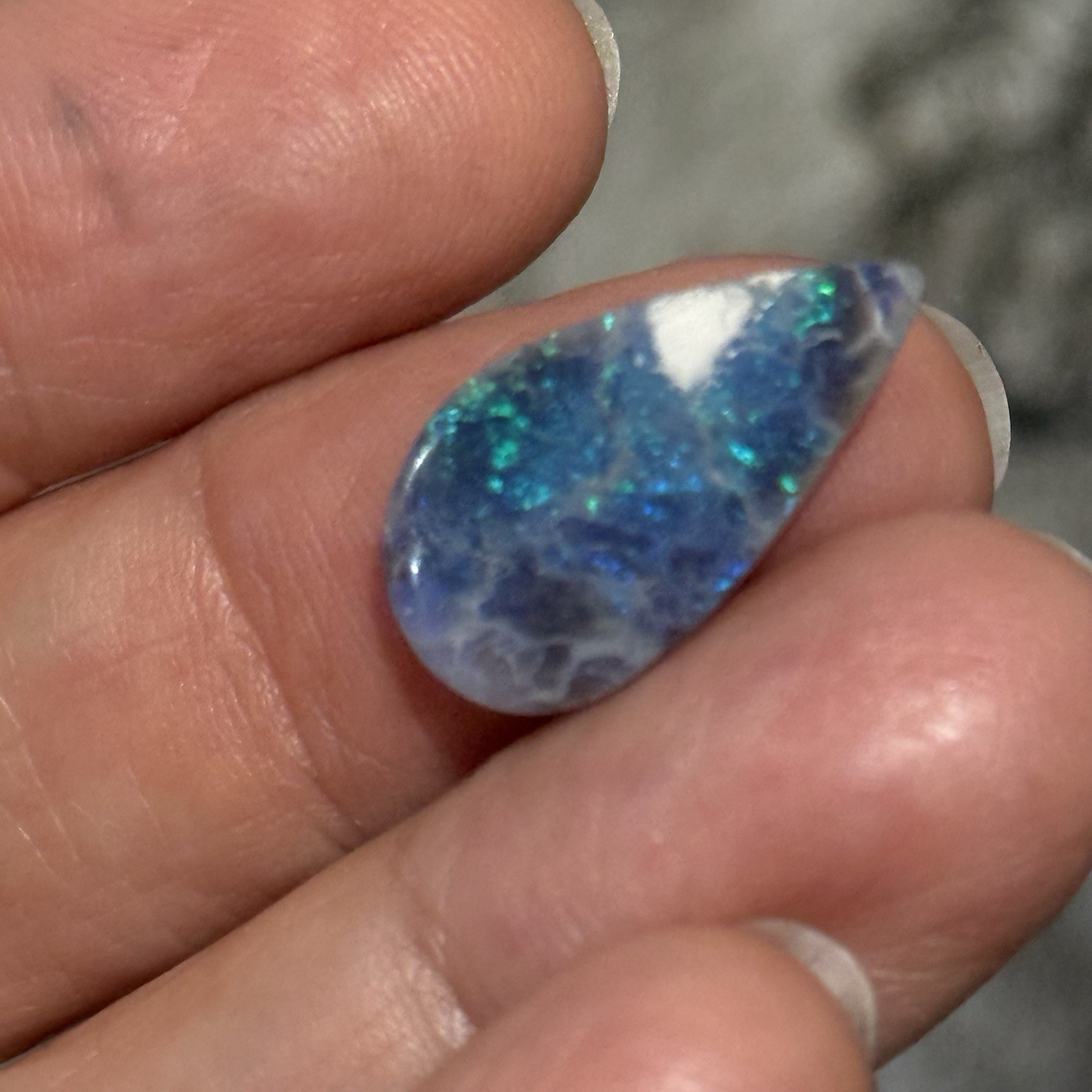 3.3ct 20.9×10.9×2.2mm Australian Lightning Ridge Black Opal Drop Cabochon Gem