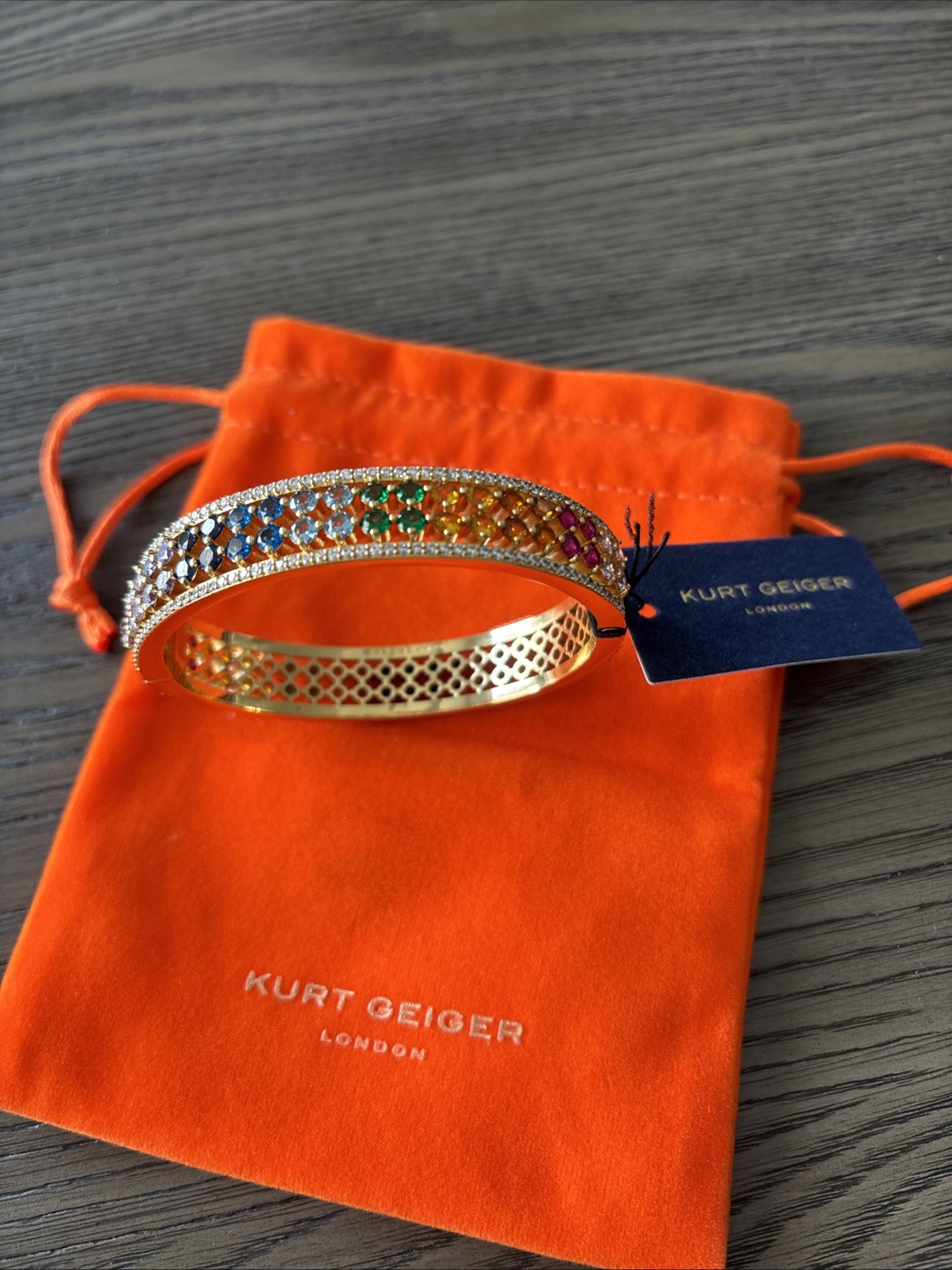 KURT GEIGER LONDON RAINBOW PAVE MESH BANGLE BRACELET W DUST BAG New With Tags