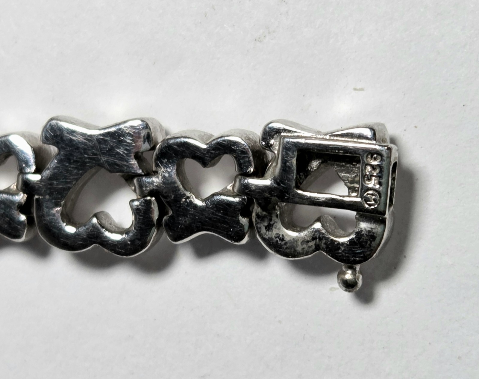 Vintage 925 Sterling Silver Diamond Accents Heart Link Tennis Bracelet 7¼”