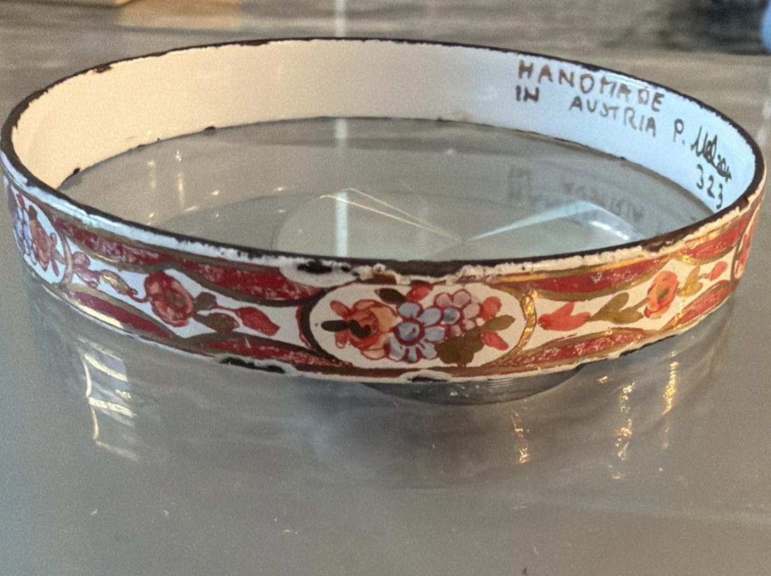 Antique P. Melzer Austrian Enamel and Metal Floral Signed Bangle Collectable