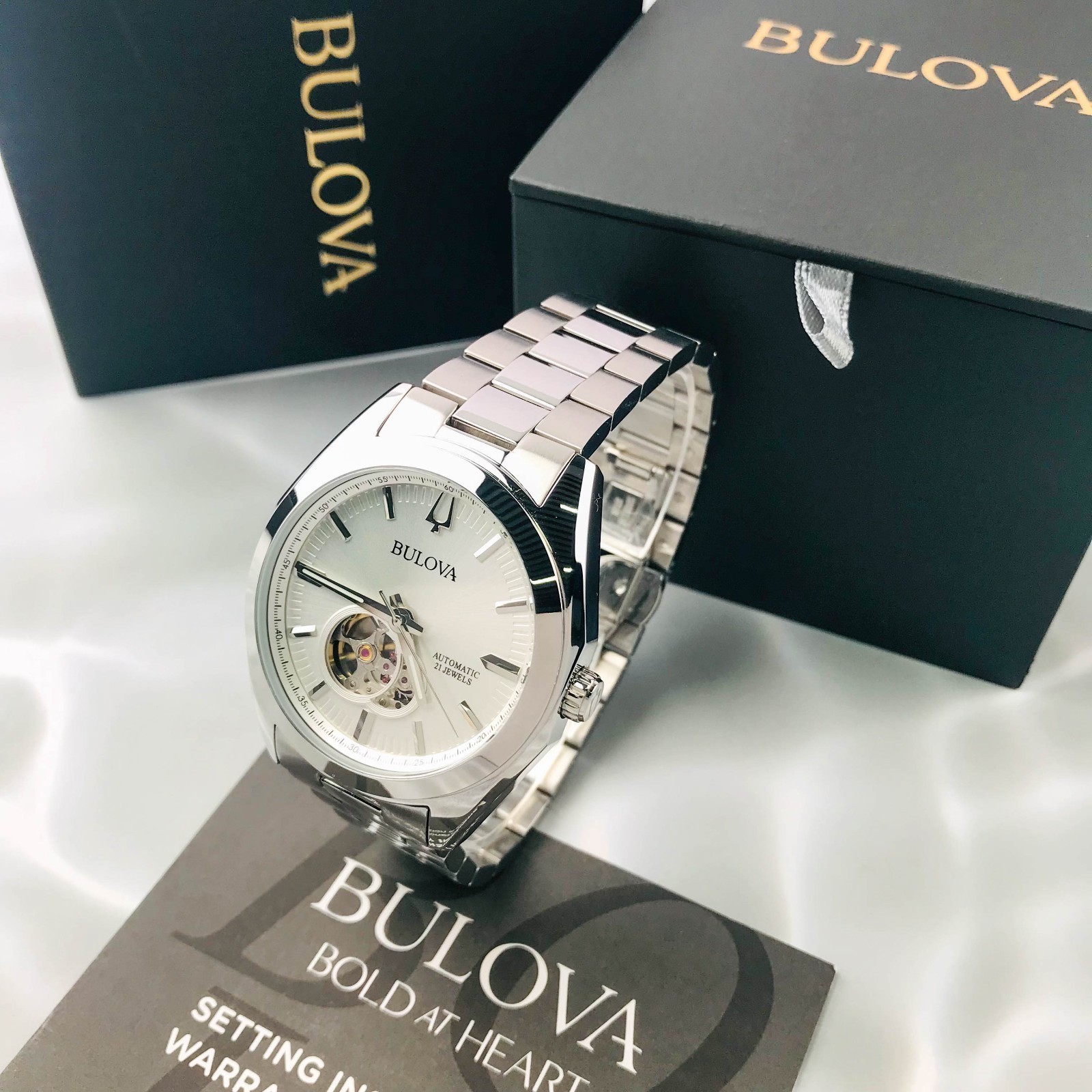 Bulova Surveyor 96A274 Automatic Men’s Watch with Open Heart White Dial 42mm