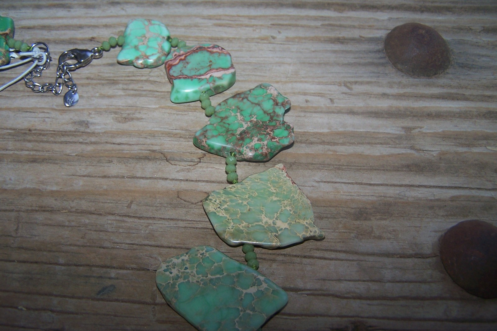 NWT LUC Lucas Lameth Sterling Silver Light Apple Green Jasper Slab Necklace