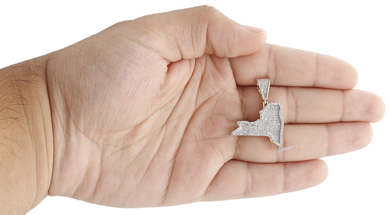 10K Yellow Gold Plated Lab Created Diamond New York Empire State Map Pendant