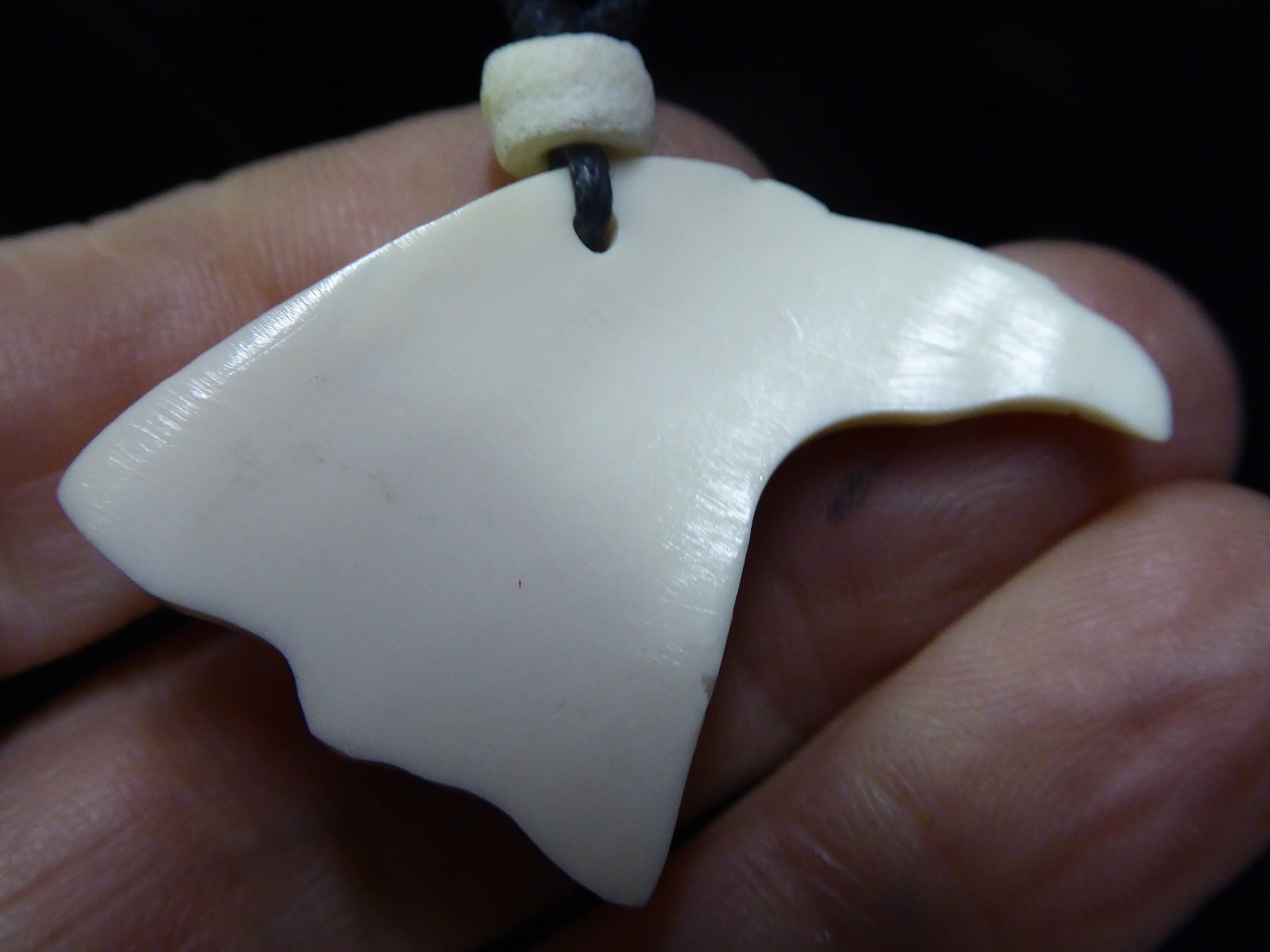 Eagle Bird Head Hand Carved Water Buffalo Bone Pendant With Cord Necklace