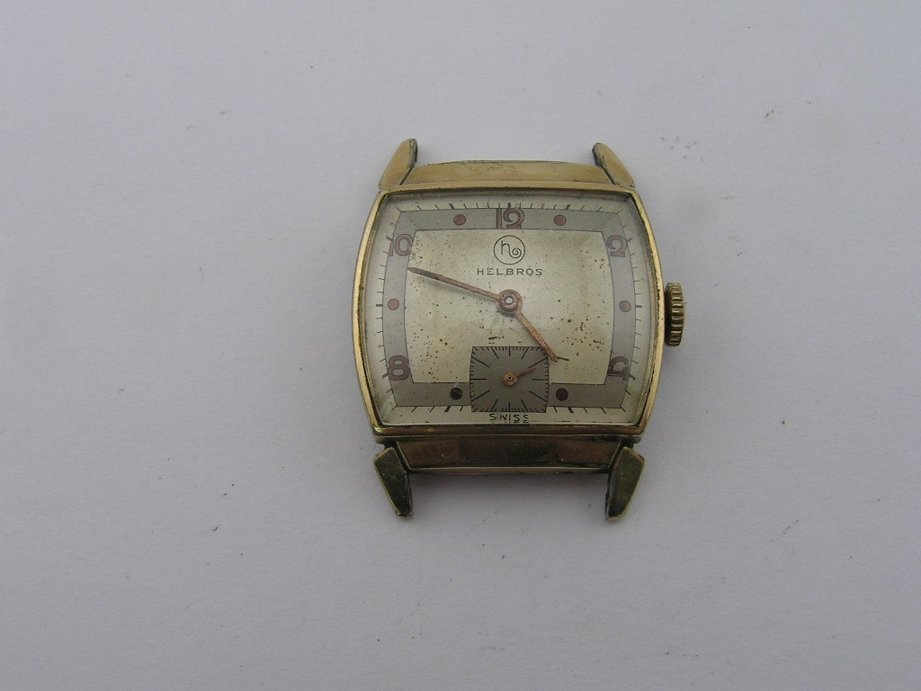 Vintage Helbros Mens Watch Fancy Dial & Case 17j Cal 77 1950’s