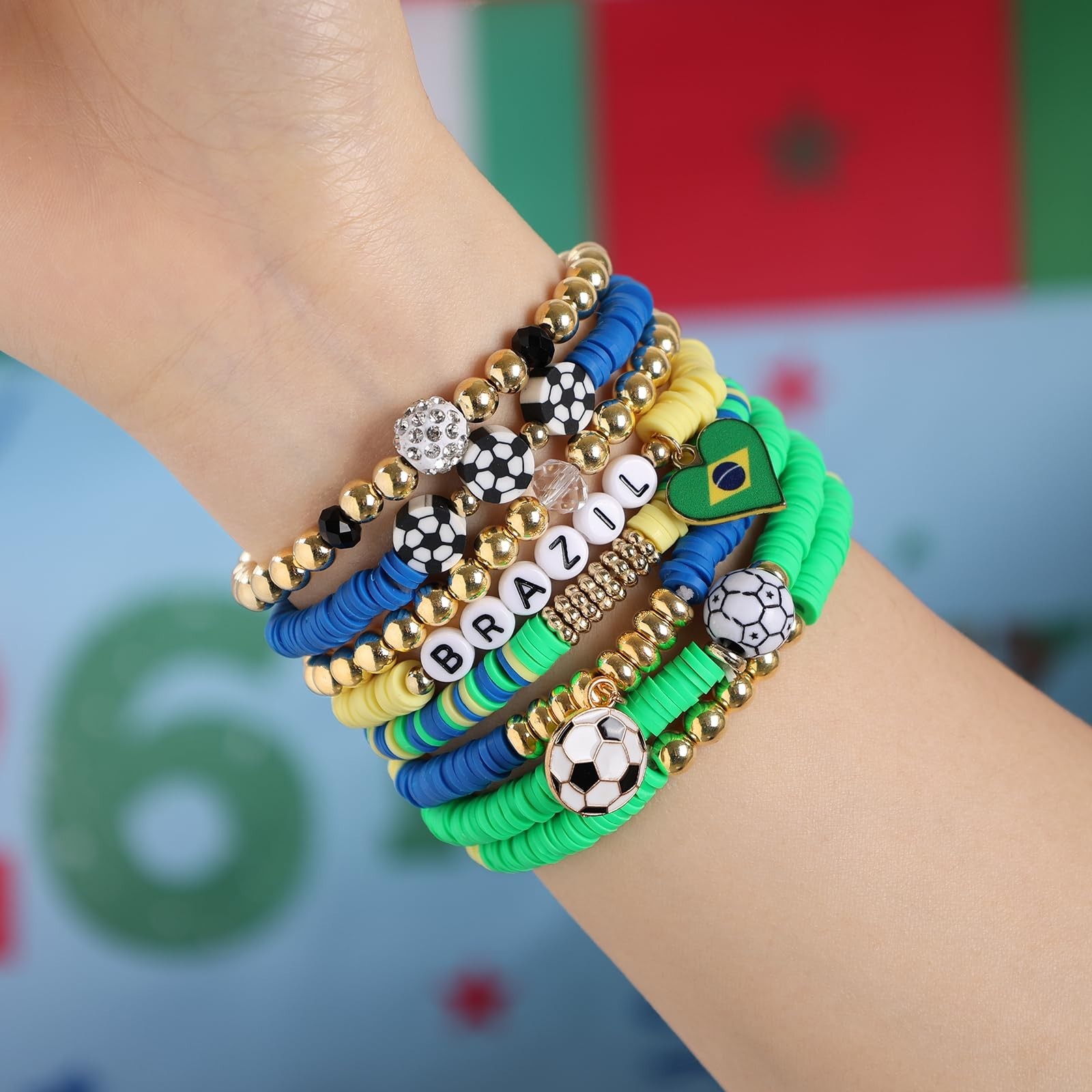 8 Pack Soccer Bracelets for Women – World Cup 2026 Game Day Jewelry, Stackable S
