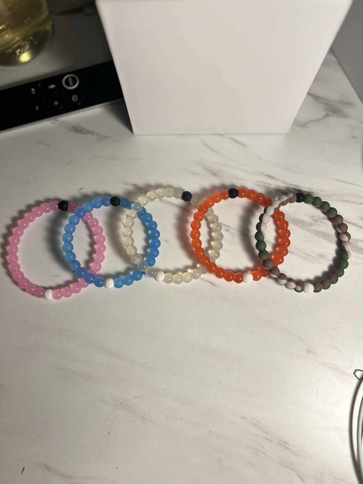 Lokai Multicolor Round Beaded Stretch Bracelet Set w/ Jar Container-XL