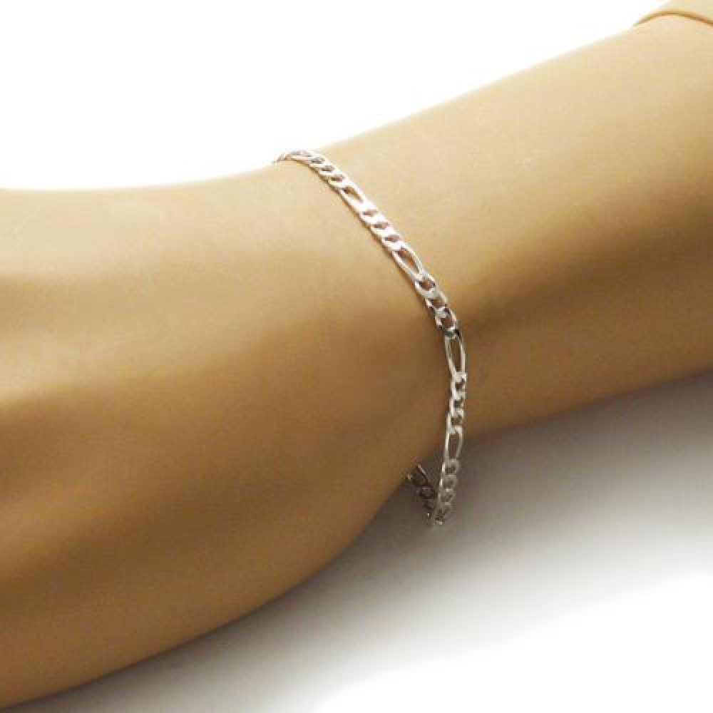 925 Sterling Silver 3MM Figaro Bracelet , Anklet And Necklace ALL SIZES 7″-30″