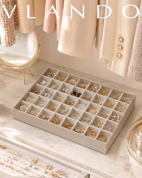 Stackable Jewelry Tray, Drawer Organizer, 40-Grid Display,| 40 40 Grids Toffee