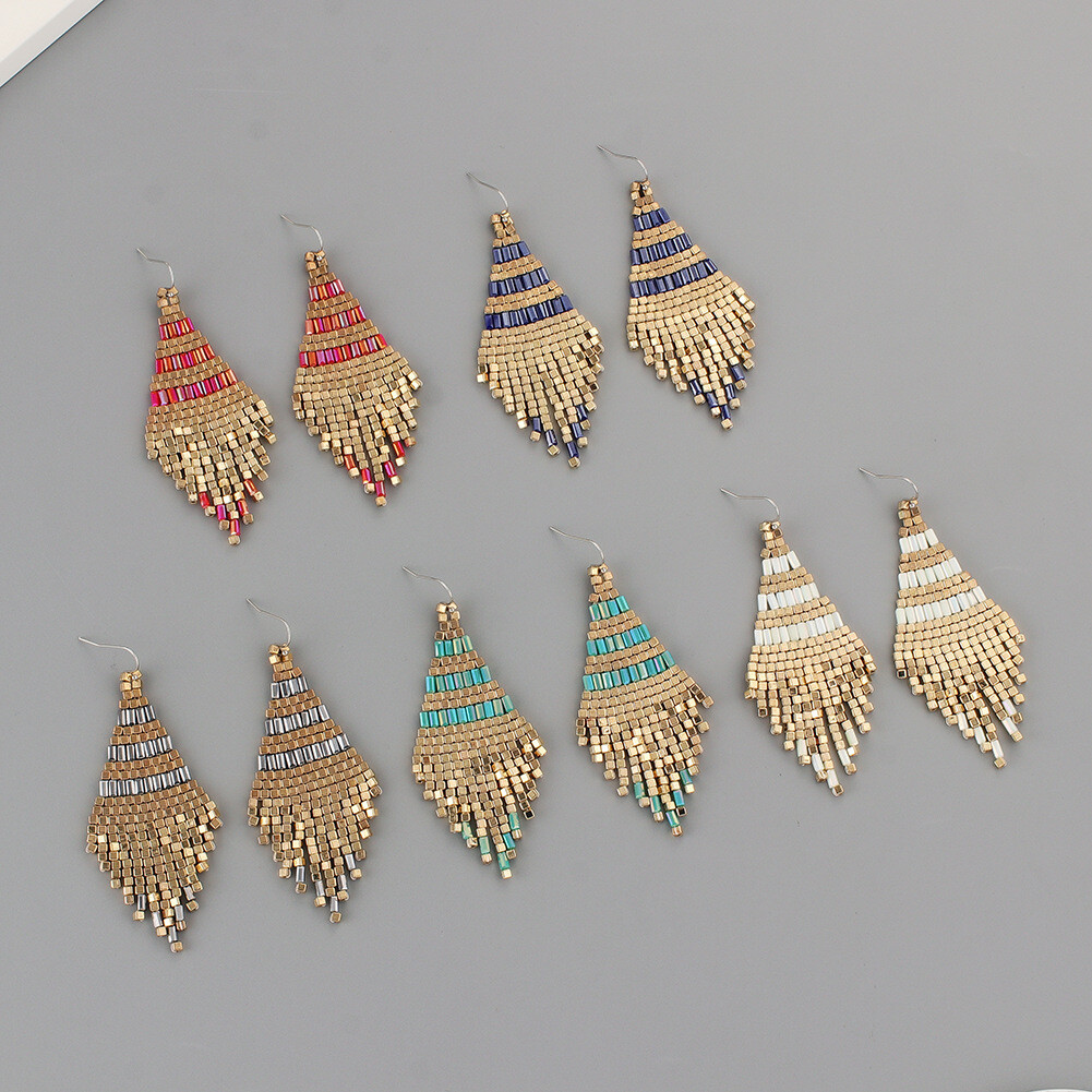 BOHO Seeds Beaded Earrings Fringe Tassel Bohemian Dangle Drop Handmade Jewelry