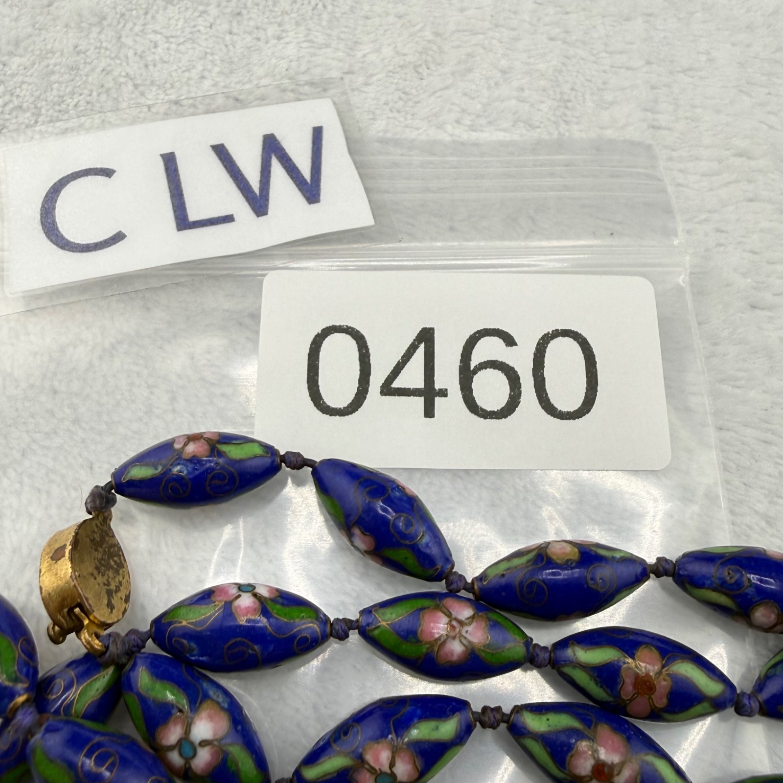Vintage Chinese Export Cloisonné Beaded Necklace Cobalt Blue 27”