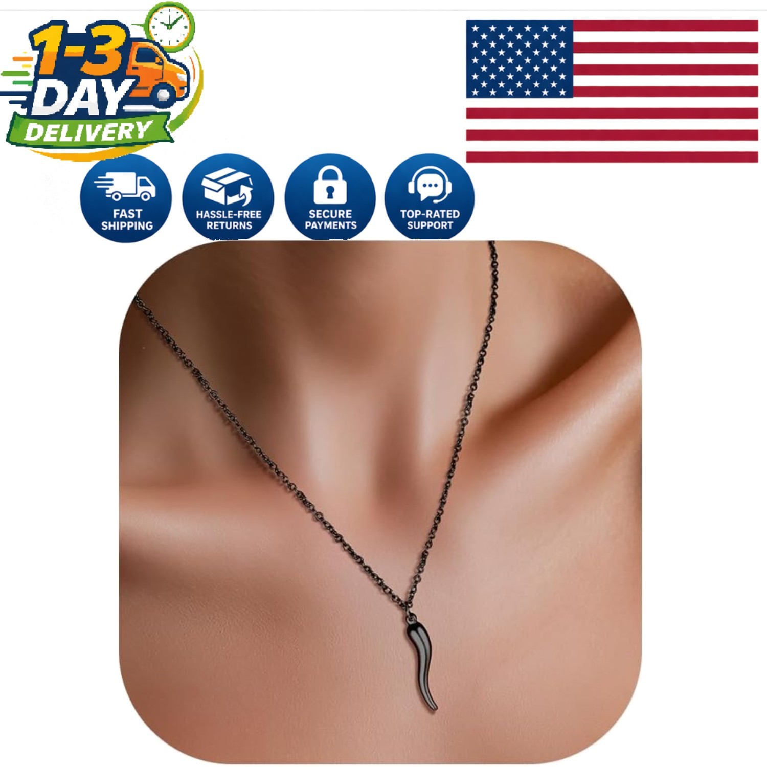 Italian Horn Amulet Necklace – Gold Plated Stainless Steel Talisman