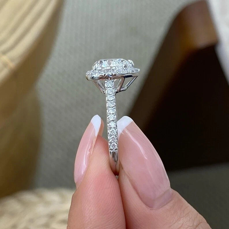 IGI 3.70Ct Heart EF/VSI Lab Grown Diamond Halo Engagement Ring 14k White Gold