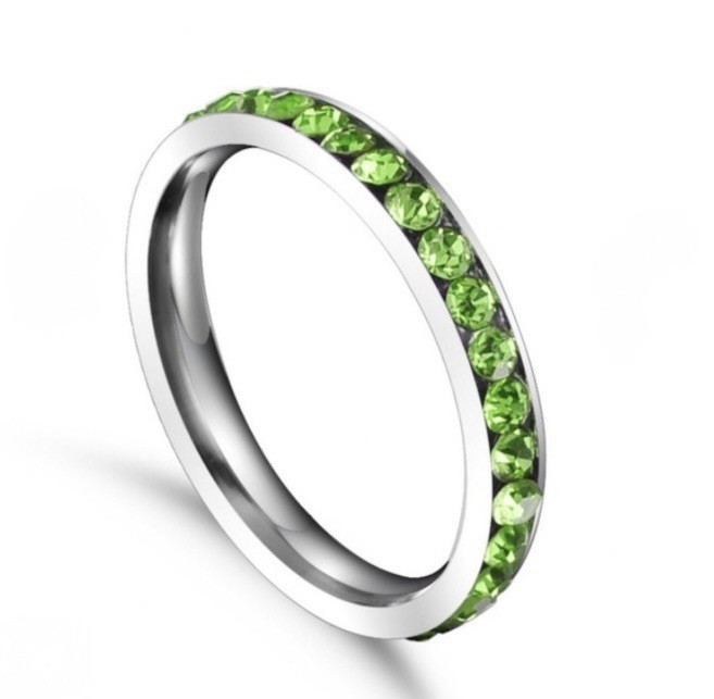 Exquisite Stainless Steel Light Green Zircon Inlay Eternity Band Ring Size 11
