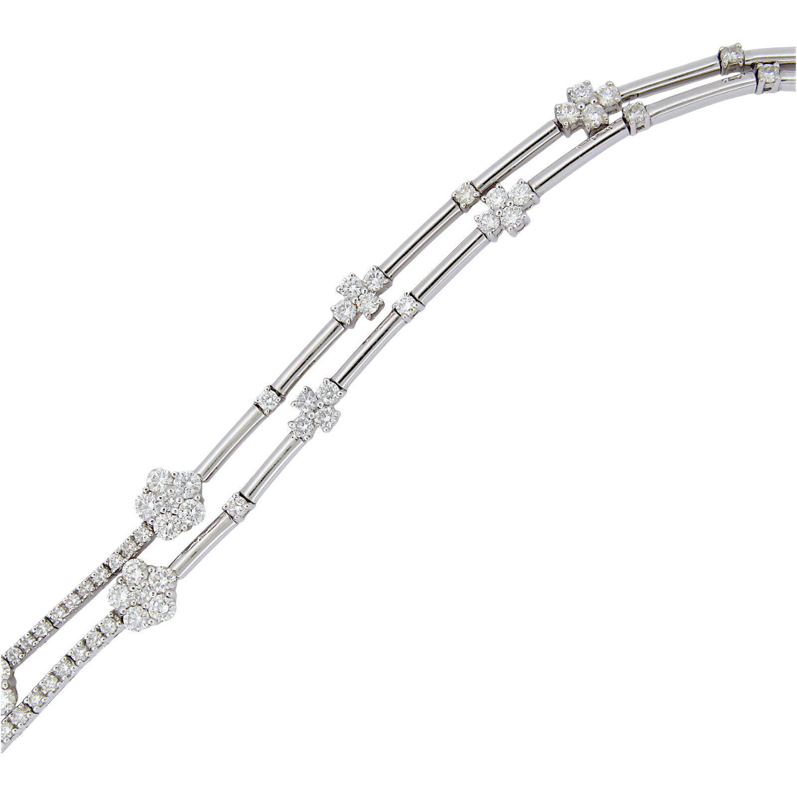 20.00 CT Diamond Two Row Floral Line Drop Necklace 18K White Gold Natural