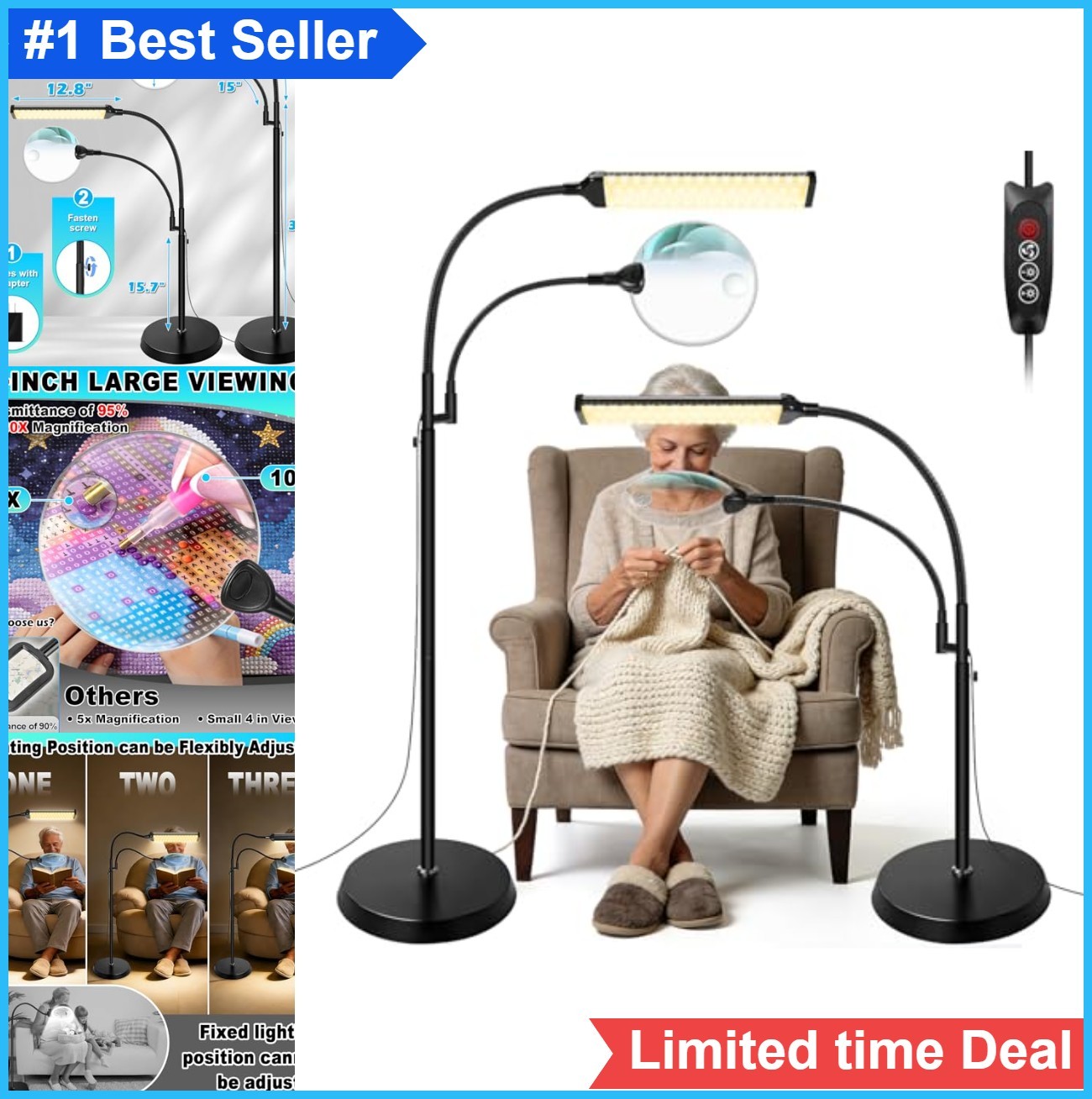Floor Magnifying Glass with Light 10X 30X 98 LED Adjustable Gooseneck Stand USB