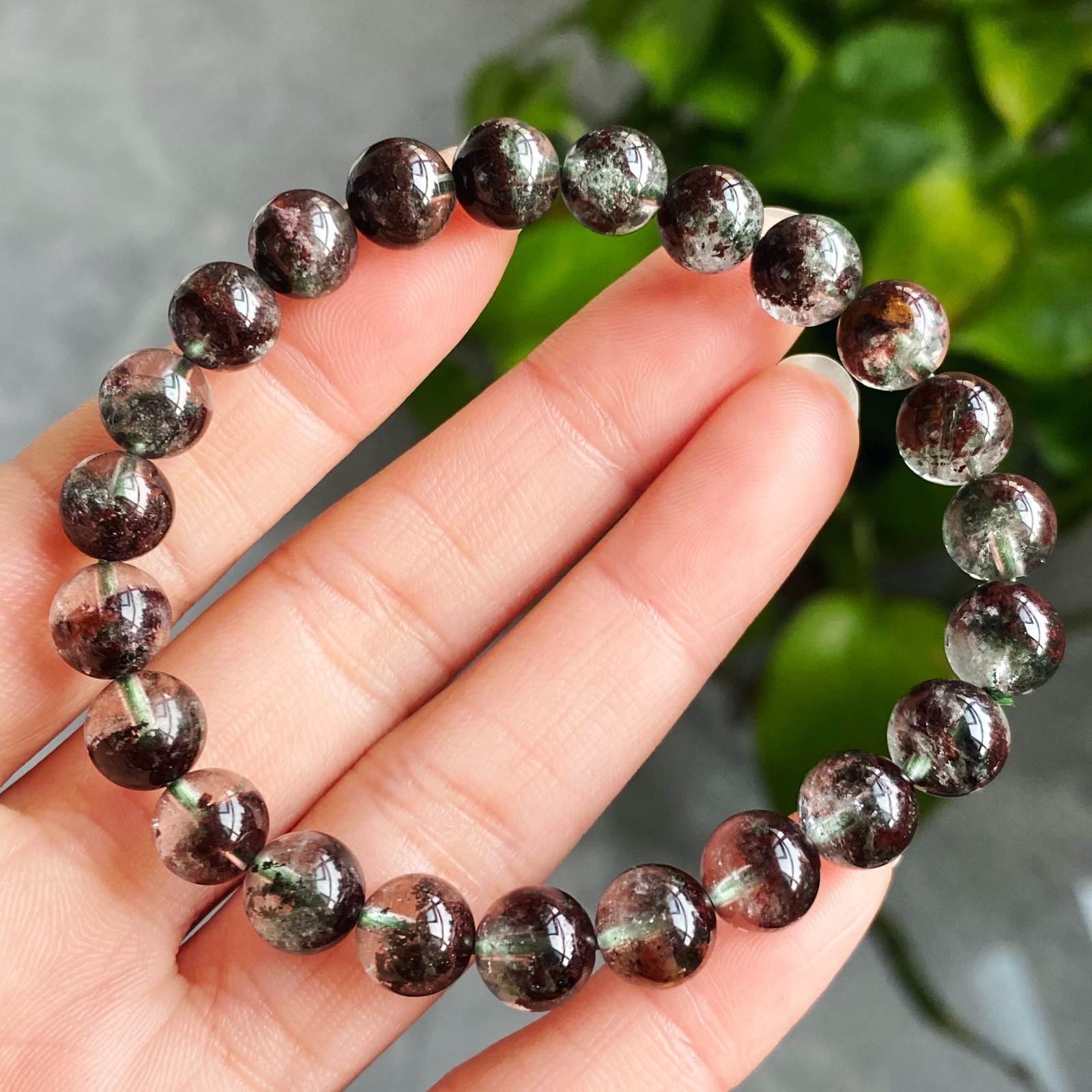 8mm Natural Red Green Phantom Ghost Quartz Stretch Crystal Beads Bracelet 2931