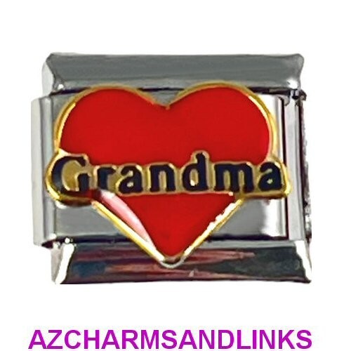 Grandma Red Heart Italian Charm Bracelet Link Compatible with all 9mm Charms #19