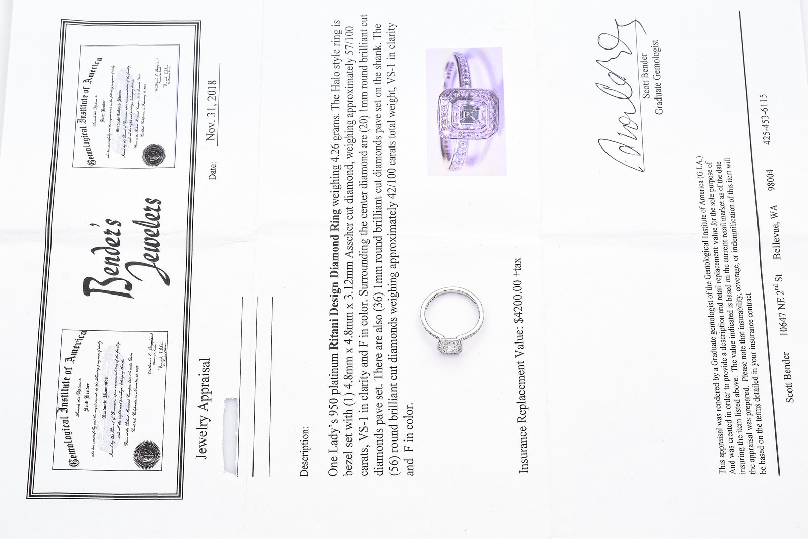 Vintage Platinum Ritani Design 1.00tcw Diamond Ring