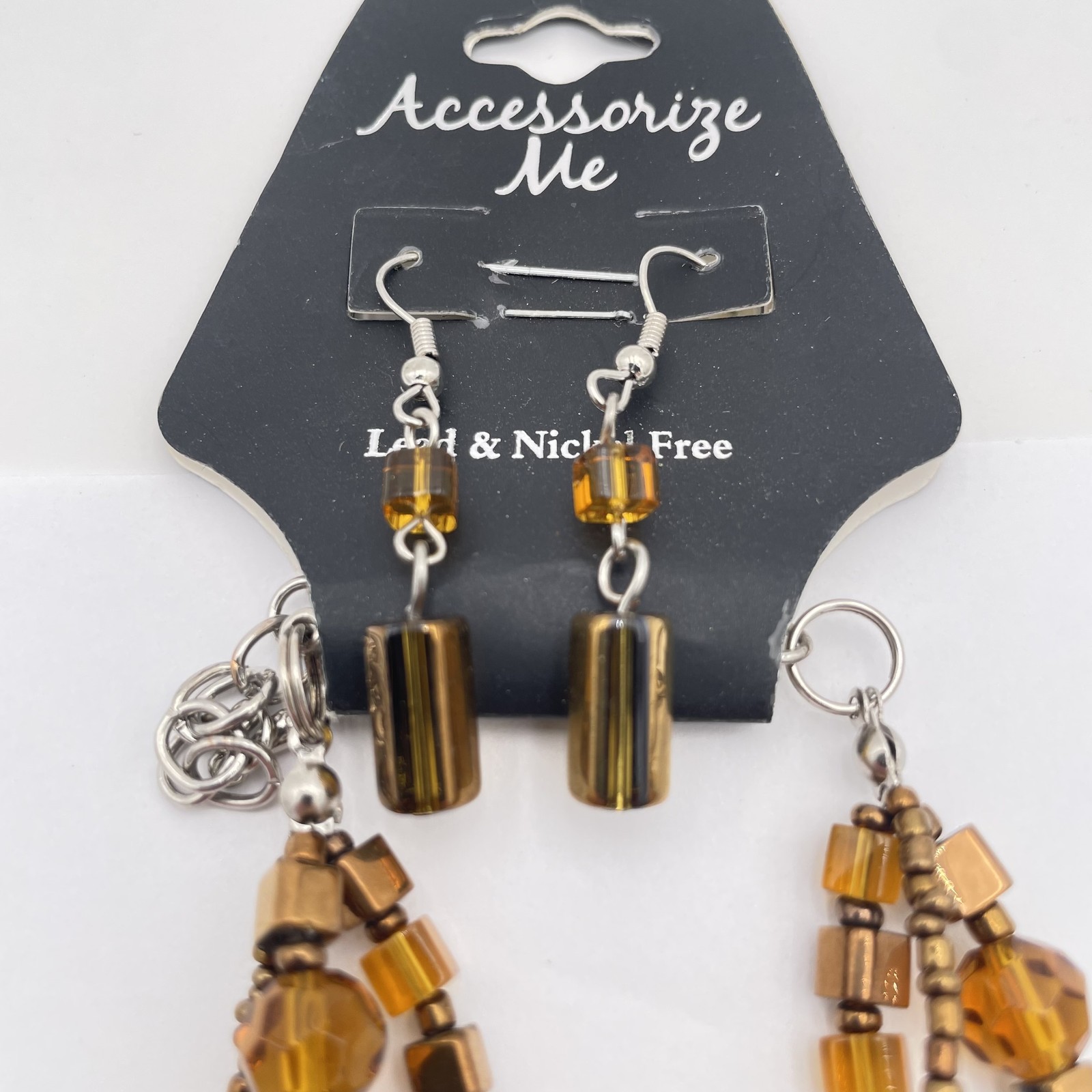 Accessorize Me Beaded Necklace Earring Set Glass Pendant Lead Nickel Free Jewelr