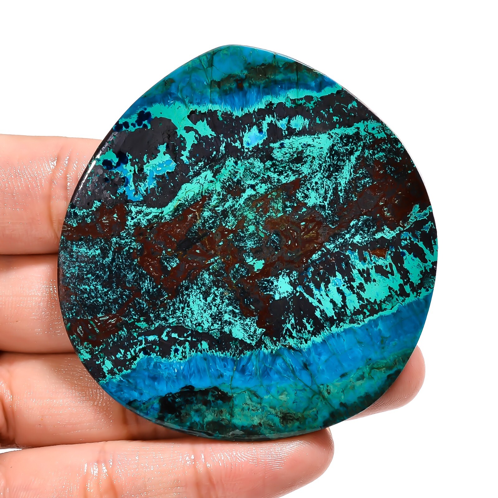 258.45Ct 100%Natural Azurite Chrysocolla Heart Cabochon Loose Gemstone 62x65x4mm