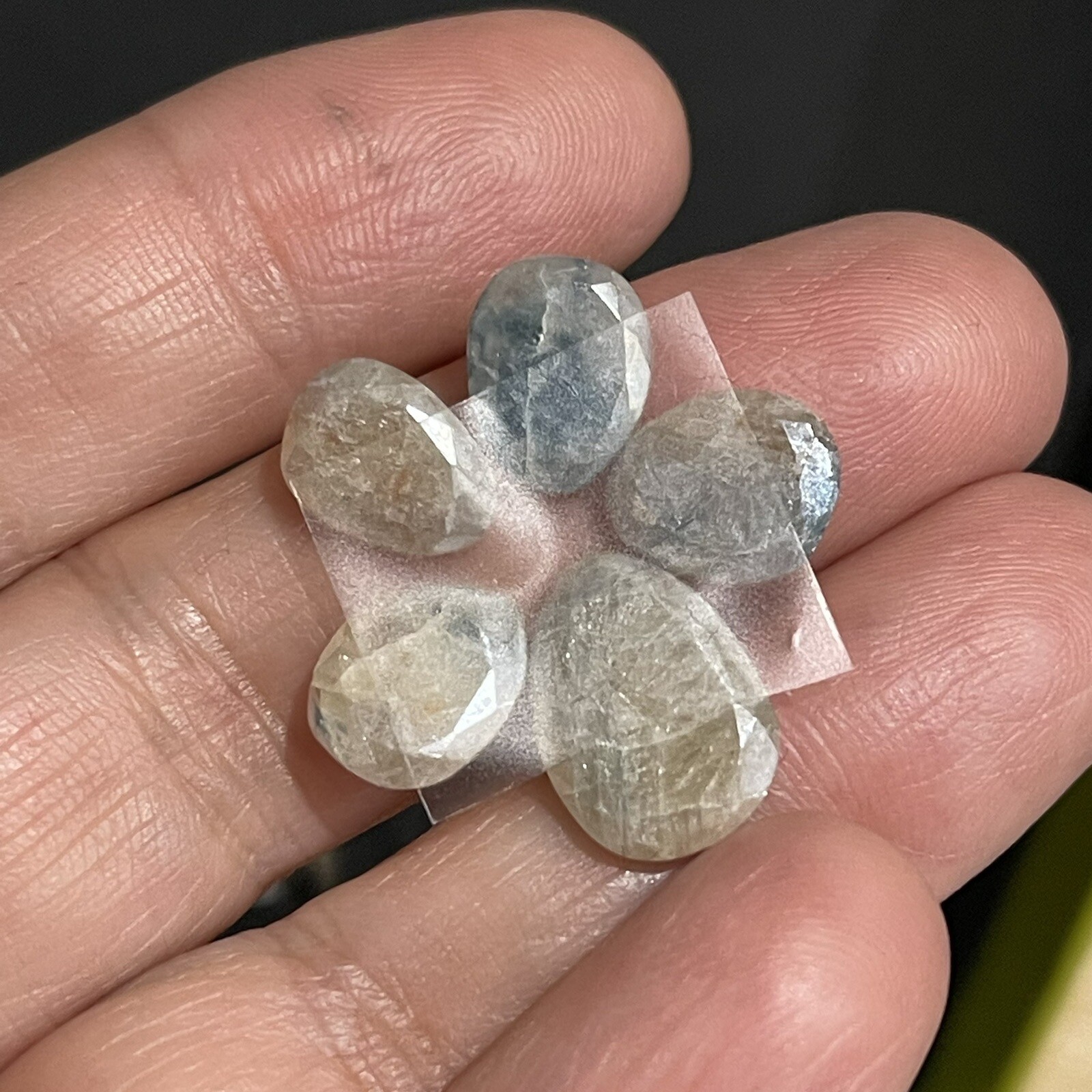13.2ct 10.6-13.9mm 5pc Lot Silverite Rose Cut Drops Flat Back Cabochons
