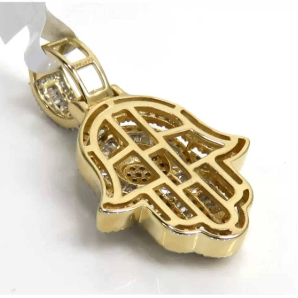 2 Ct Baguette & Round Cut Moissanite Hamsa Hand Pendant 14k Yellow Gold Plated