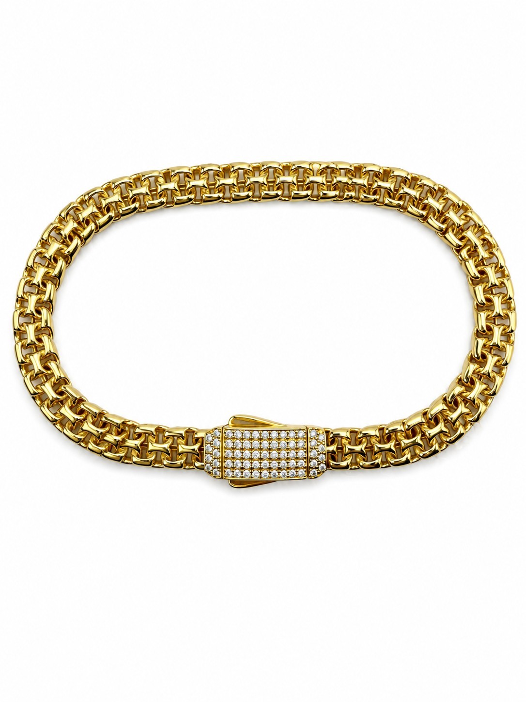 10K Solid Gold Monaco Style Link Bracelet Pulsera Estilo Monaco Oro Solido 10K