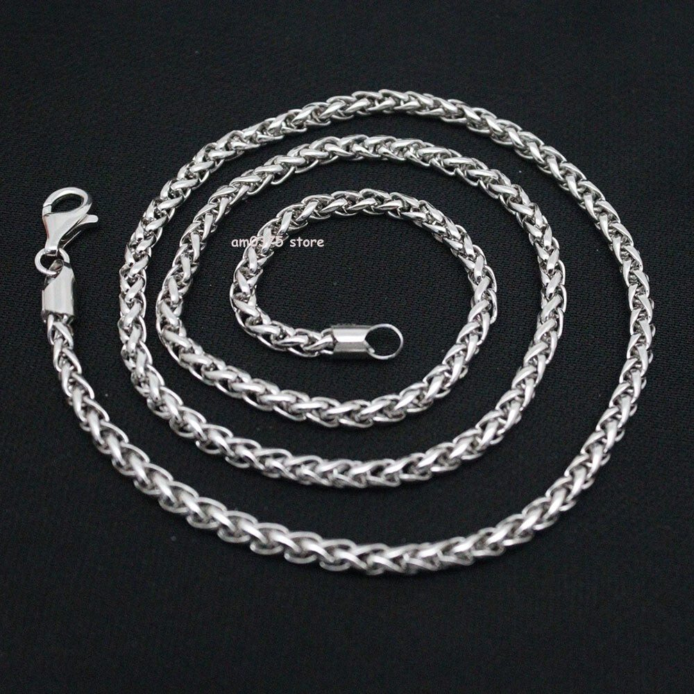 Real S925 Sterling Silver Necklace Women Man 4mm Round Wheat Chain 22inch/26-27g