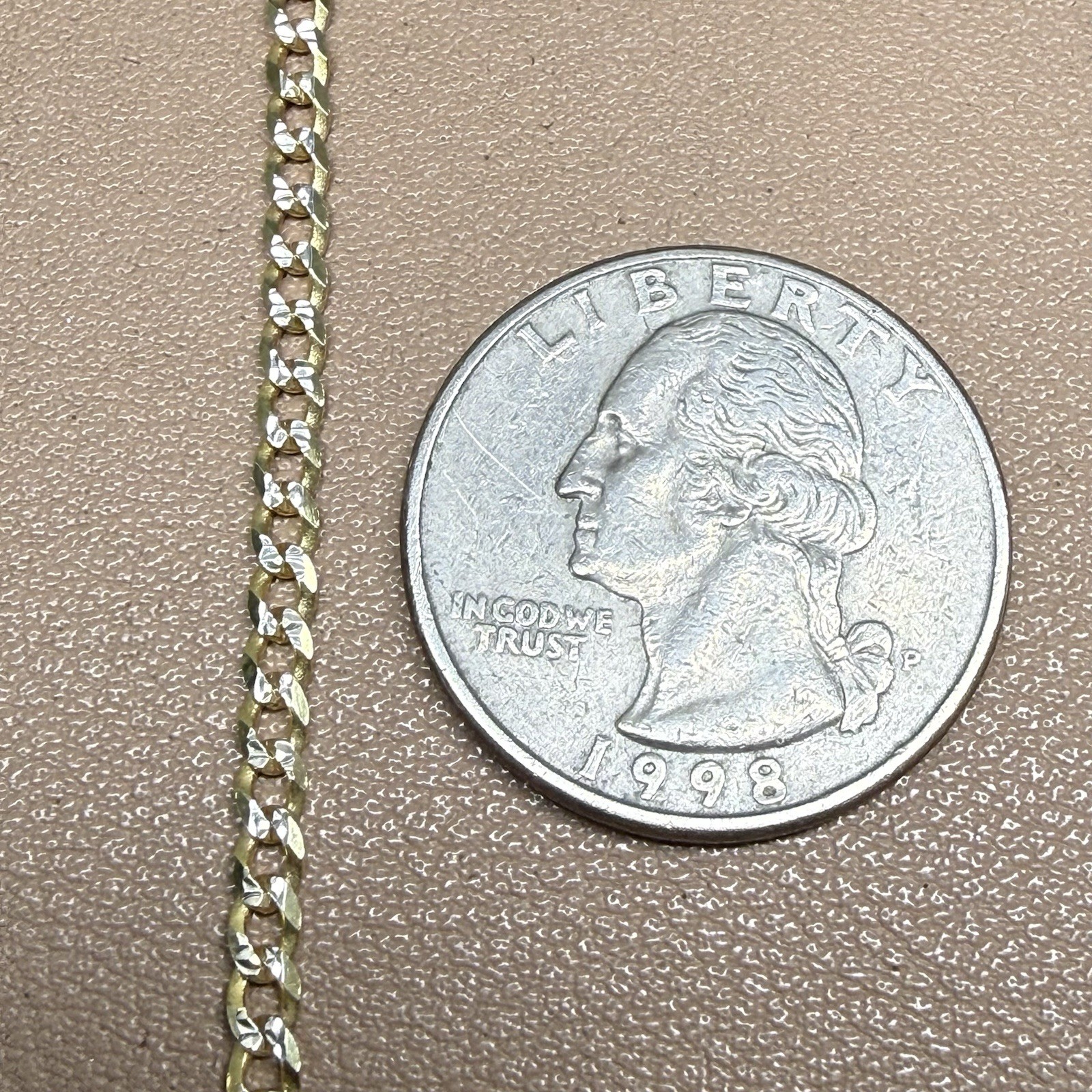 Curb Diamond Cut Chain Gold Plated Solid 925 Silver Two Tone ITALY 18” 2.7mm