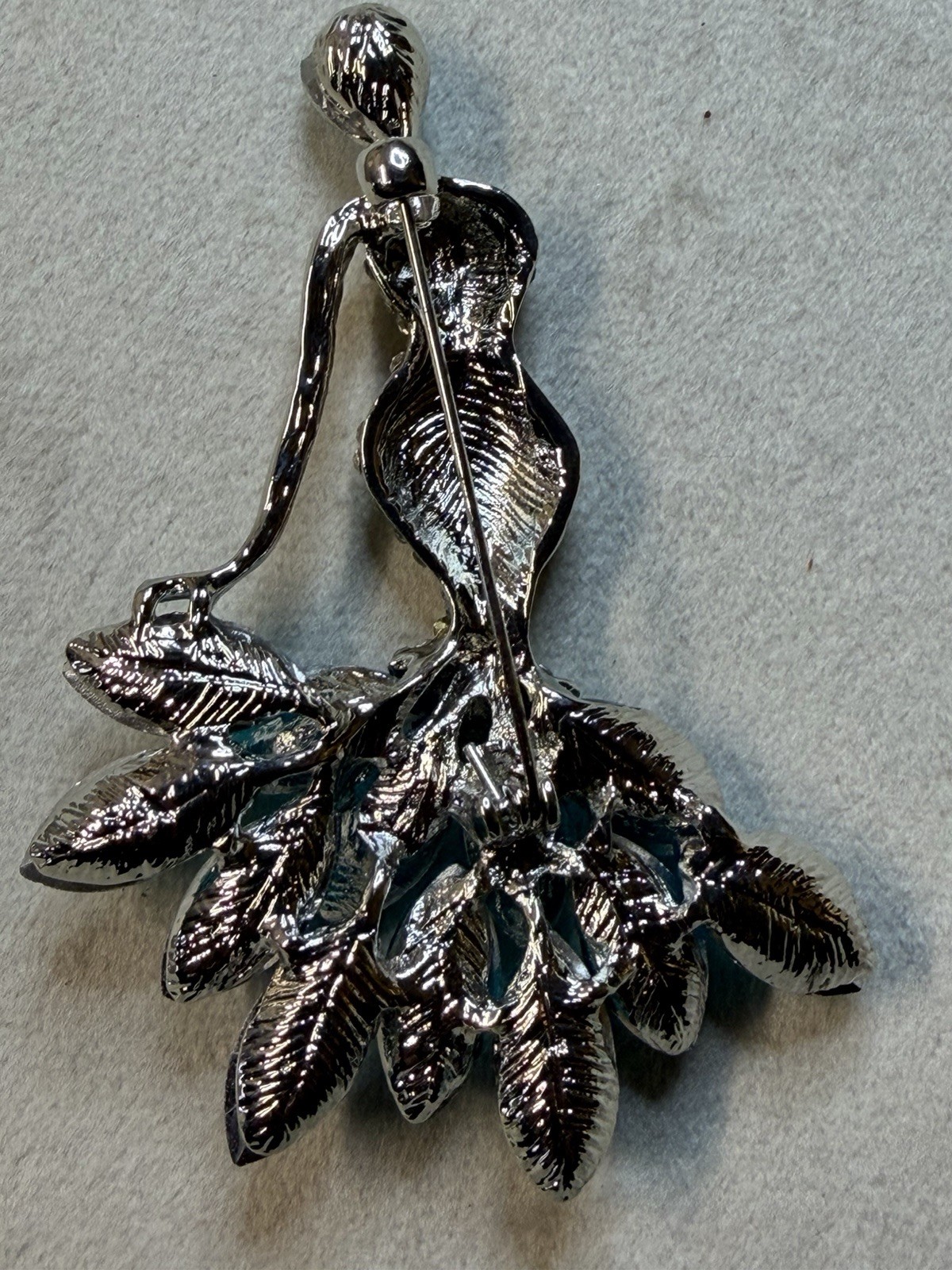 Silver Tone Blue Marquise Crystal Rhinestone Lady Brooch Pin Cluster 2.5 in