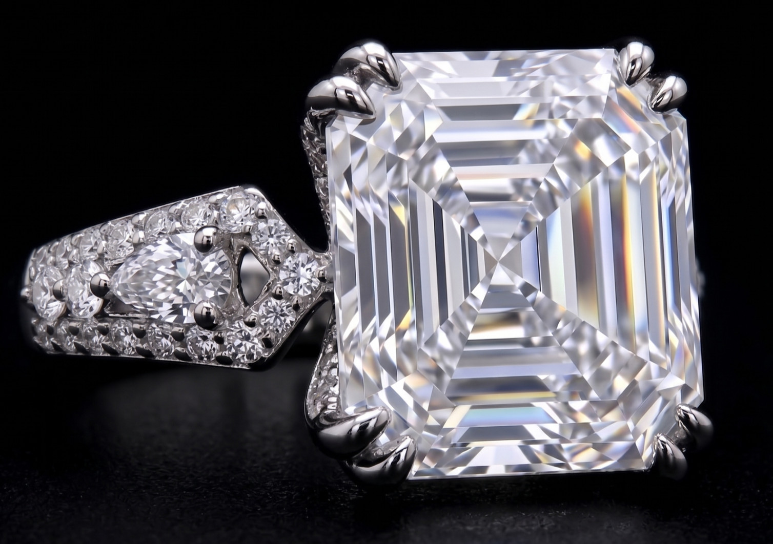 RARE 8.60 Ct Certified Asscher Cut White Natural Diamond Ring White Gold Finish