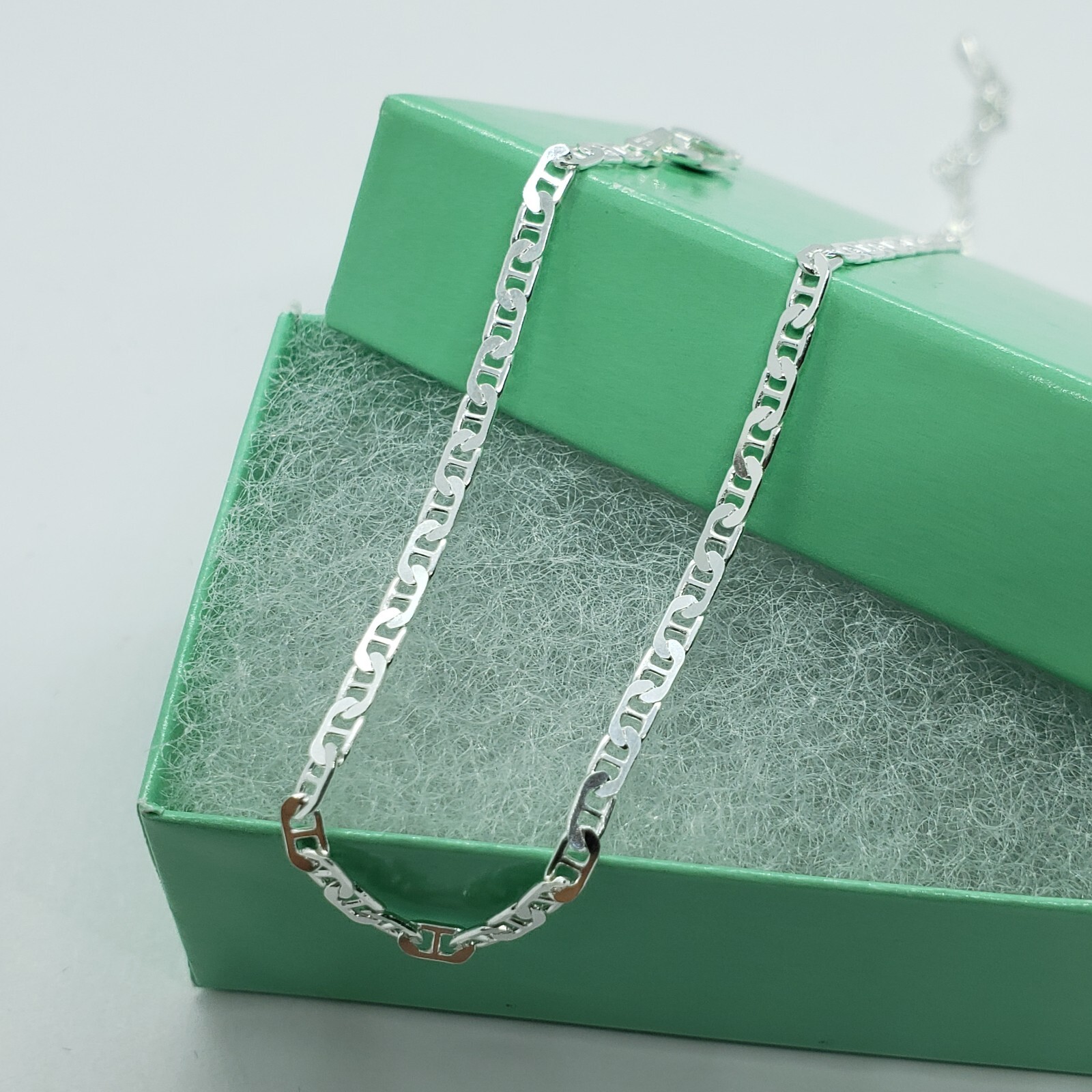 925 Sterling Silver Anklet Anchor Chain Flat Mariner Link Bracelet 2.1mm 9″-10″
