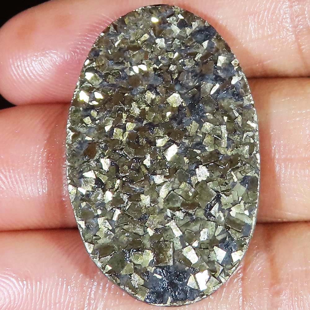 74.10 Cts Natural PYRITE DRUZY Oval Cabochon Gemstone Jewelry 25x40x4 mm SH10