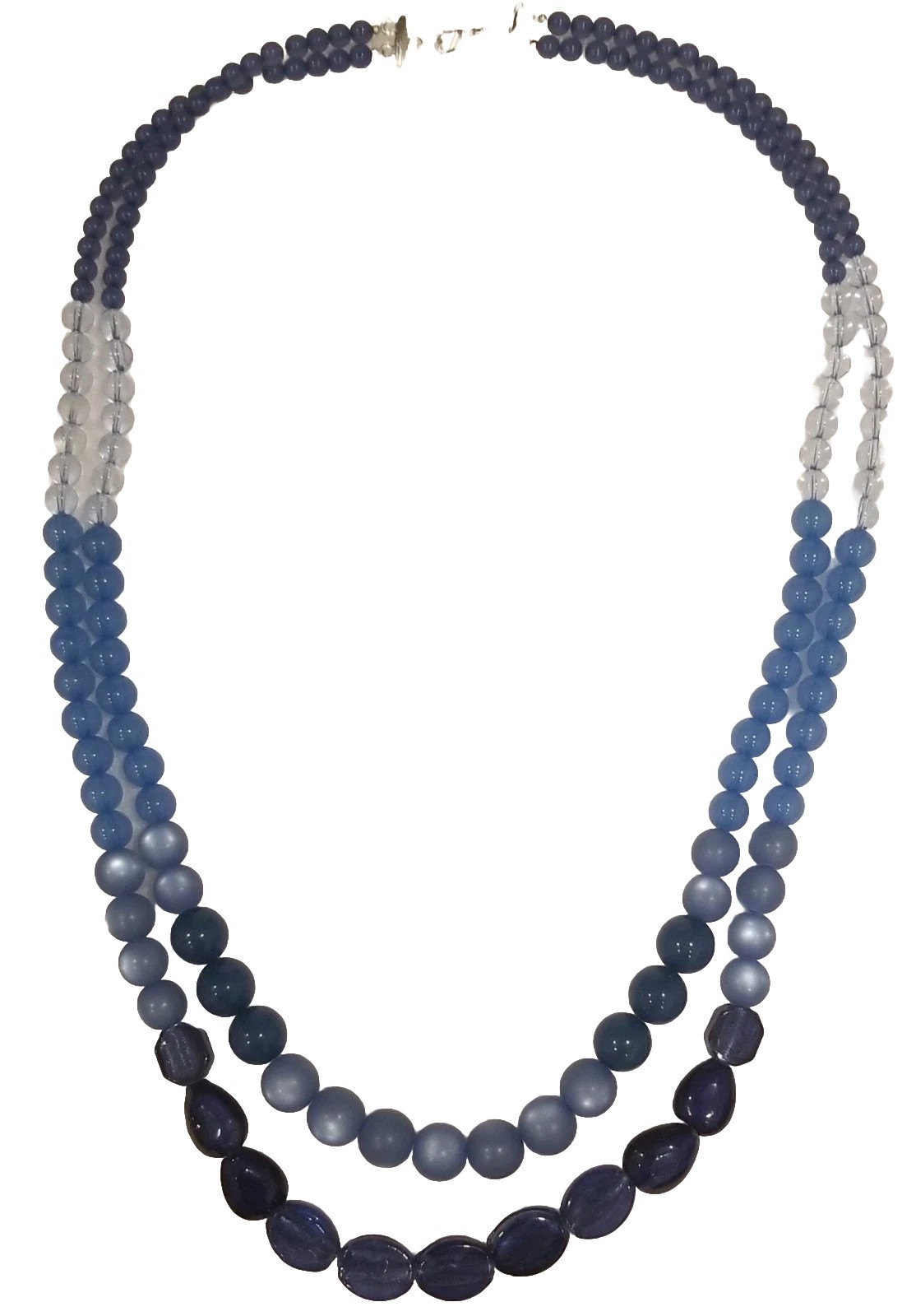 Vintage Necklace Multi Strands. Beautiful Various Blue&Clear Colors. 28″ Long