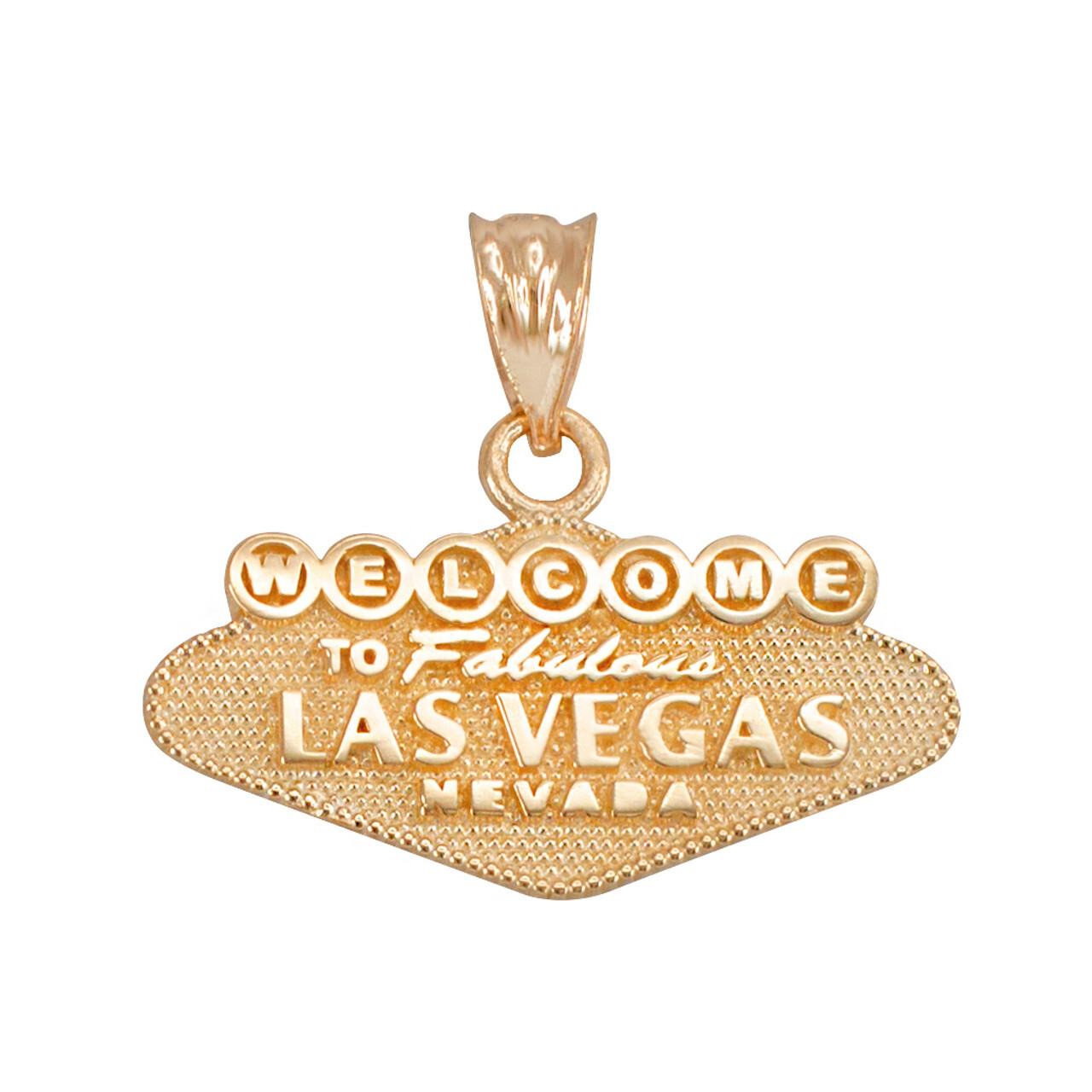 14K Yellow Gold Las Vegas Welcome Sign Reversible Charm Necklace