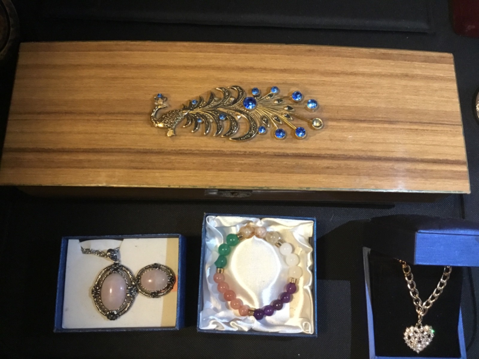 womens costume jewelry lot with musical box…