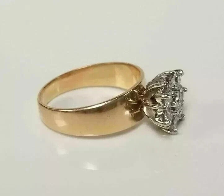 1Ct Round Cut Lab Created Diamond 14K Yellow Gold Plate Cluster Engagement Ring