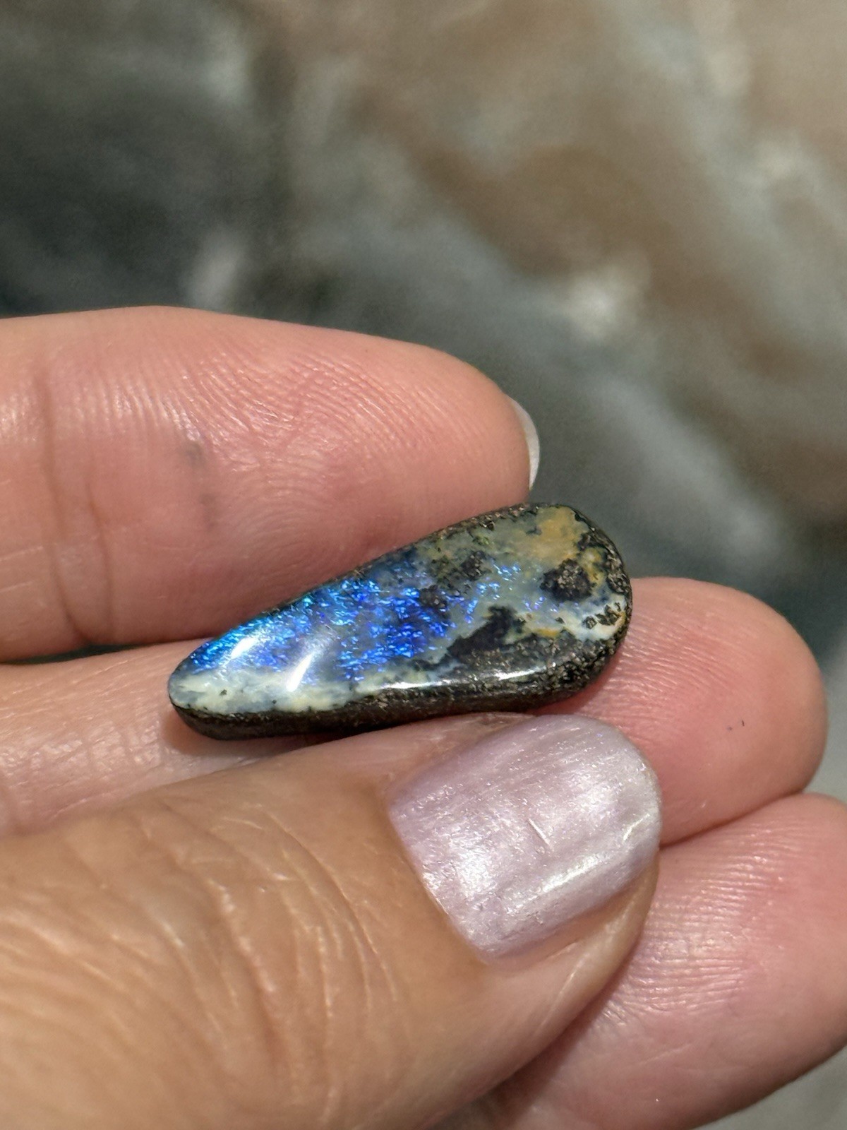 9.35ct 24x10x5mm Flashy Dark Blue Natural Boulder Australian Opal Drop Cabochon