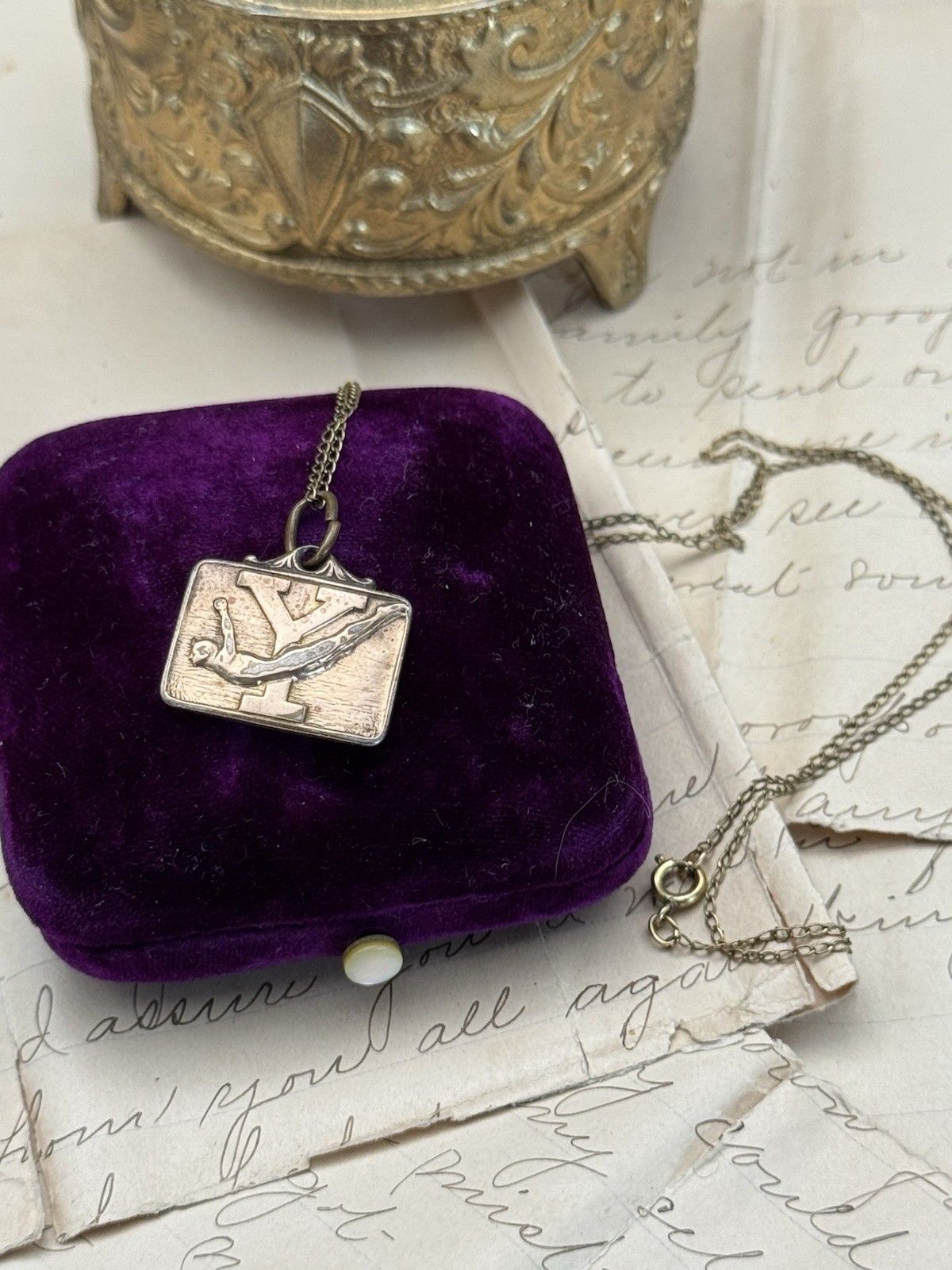 Vintage Charm Pendant Necklace Diver “Y” The Kinney Co. Gold-Filled 1944 Sports