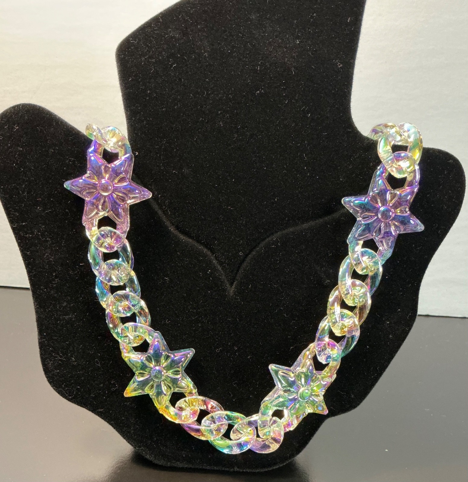 New HipHop Punk Star Cuban Link Necklace Men Women Teen Iridescent Jewelry