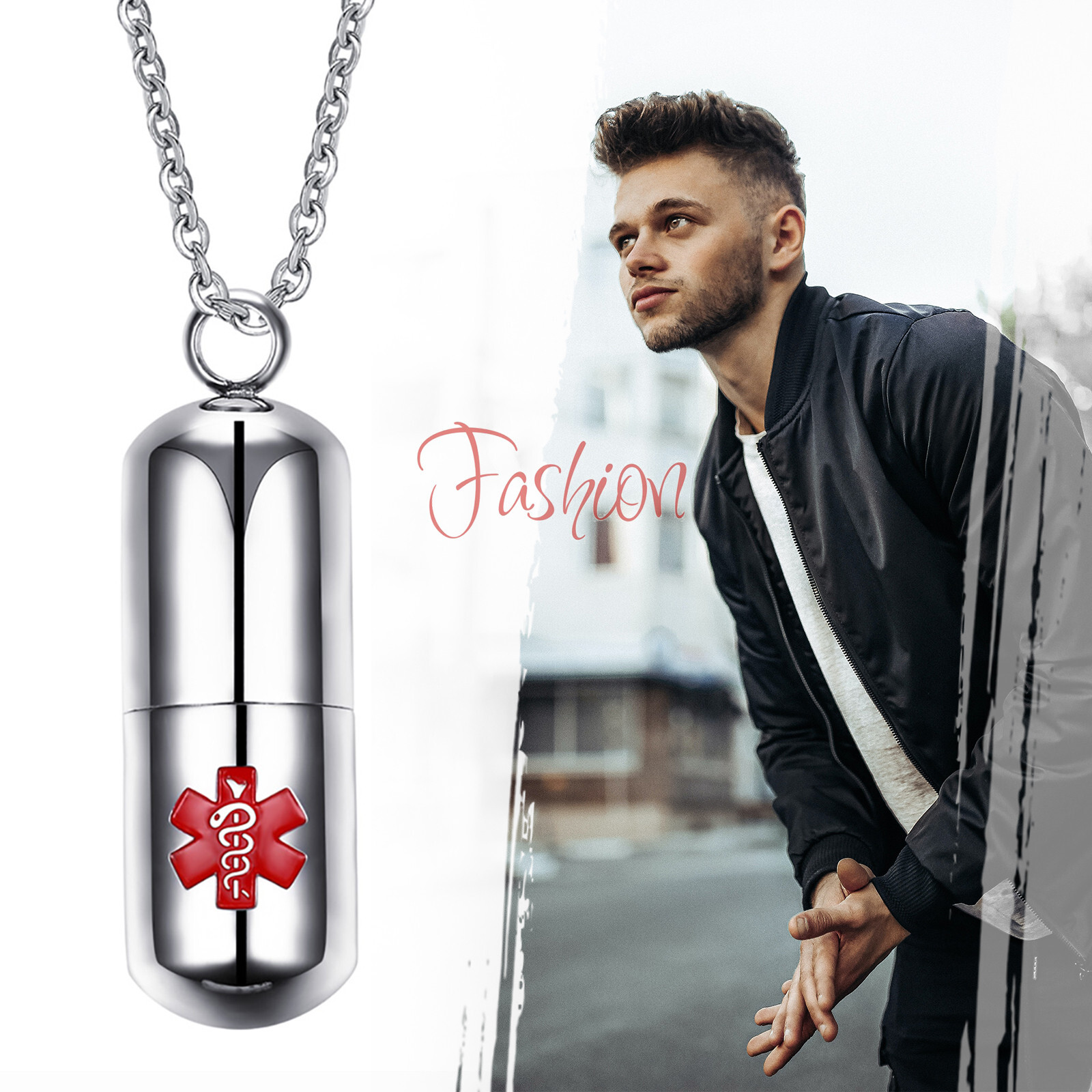 Stainless Steel Medicine Pill Keepsake Capsule Pendant Necklace Free Engraving