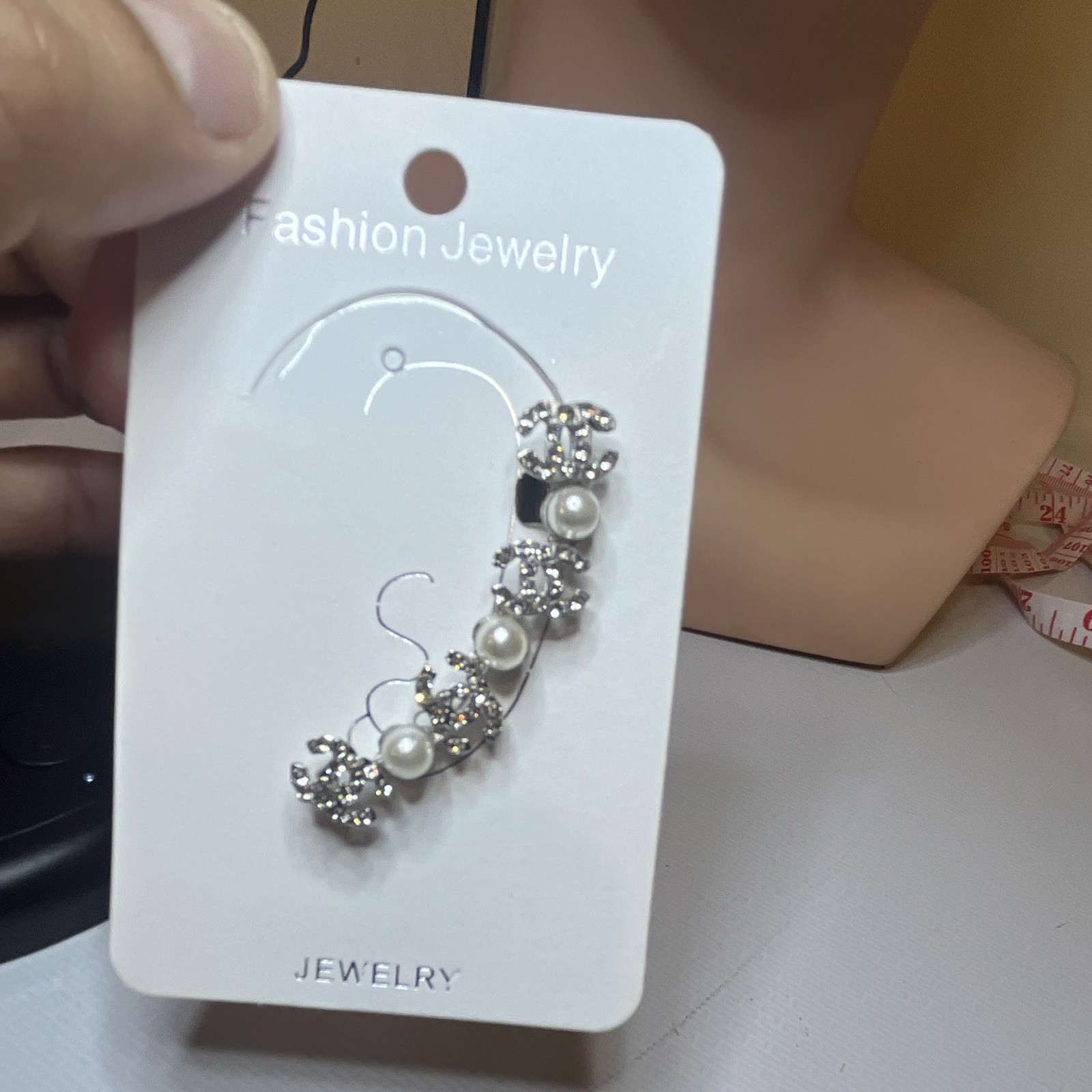 Fashion Jewelry Silver Tone Rhinestone Pearl Ear Cuff Climber Earrings