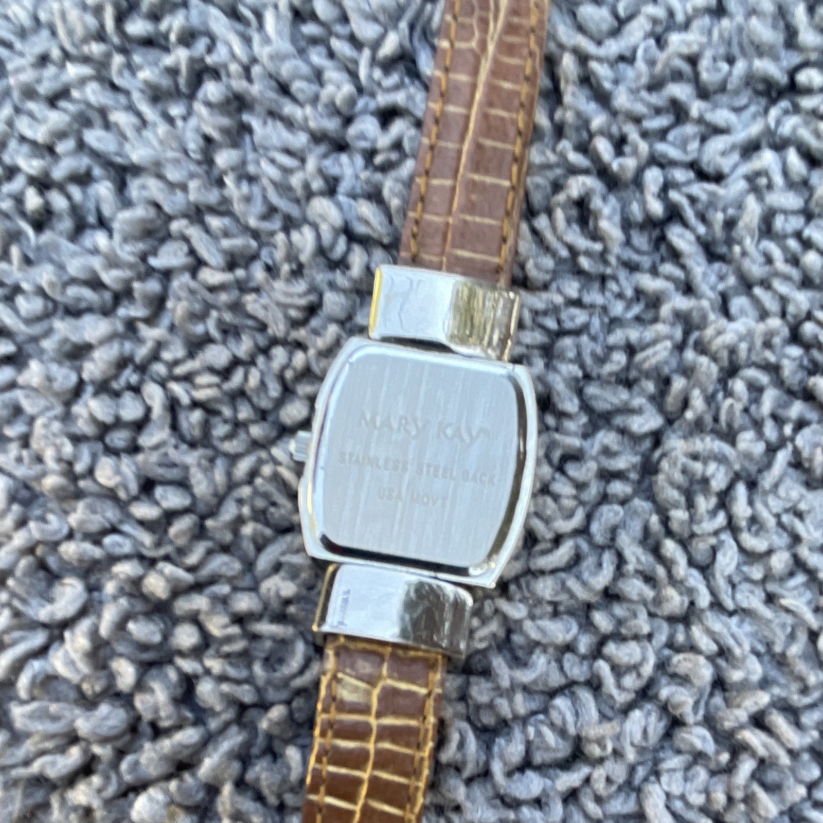 MaryKay Women’s Analog Square Wristwatch White Dial Silver Leather Strap