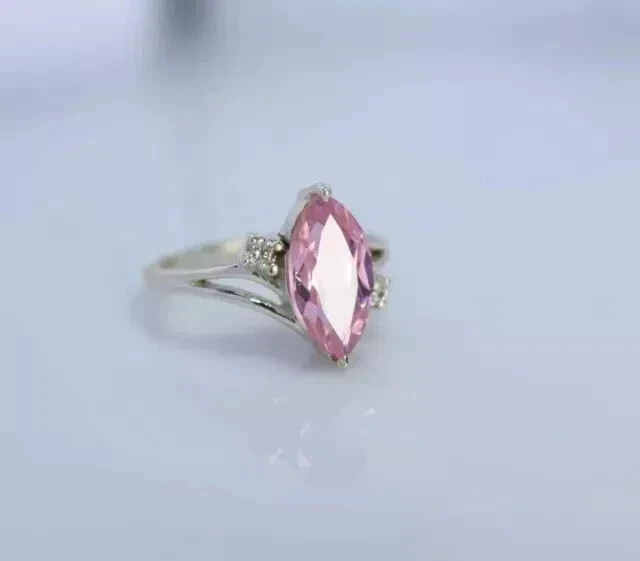 2.00Ct Marquise Cut Lab-Created Pink Sapphire Wedding Ring 14K White Gold Plated