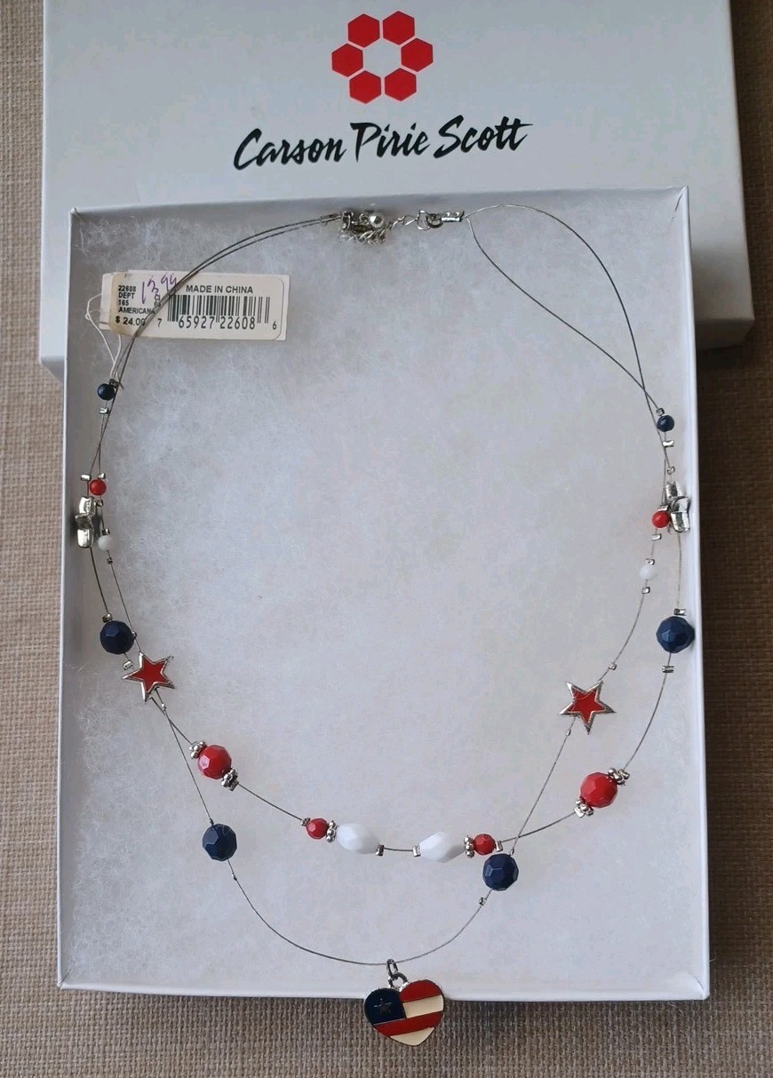 Carson Piere Scott Americana Necklace Double Strand Wire Beads Charm Patriotic