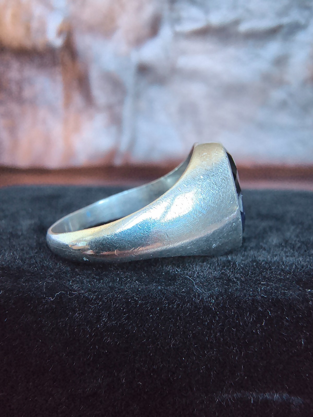 Vintage Men’s Sterling Silver Midnight Blue Stone Ring Size 12.5 Oval