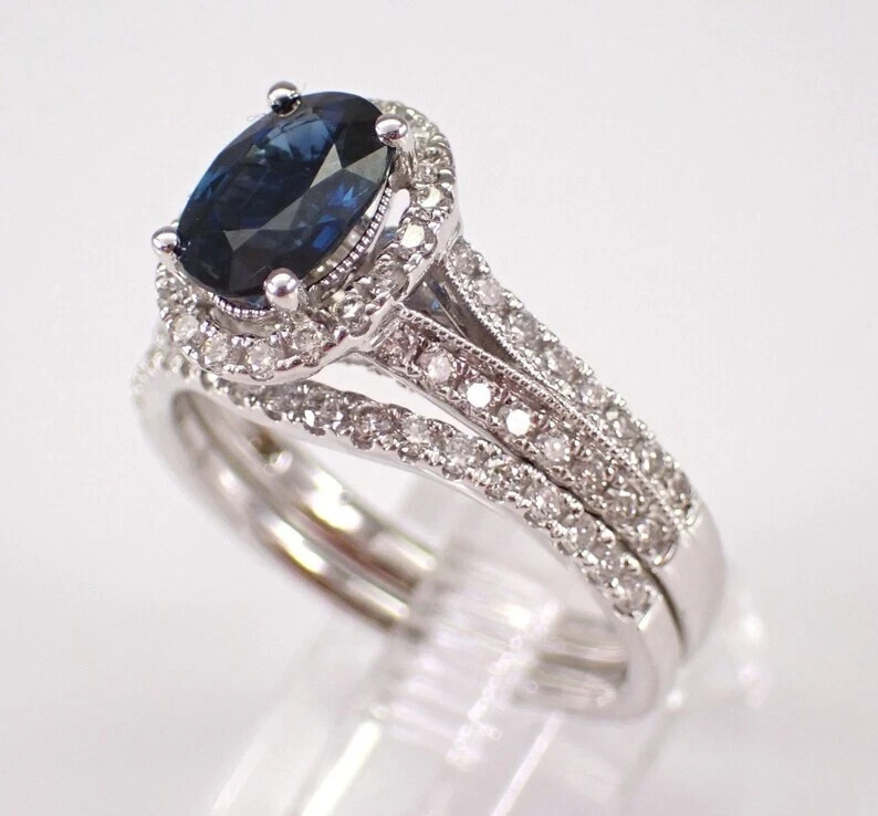 3.50 Ct Oval Cut Natural Sapphire Diamond Engagement Ring 14K Solid White Gold 5