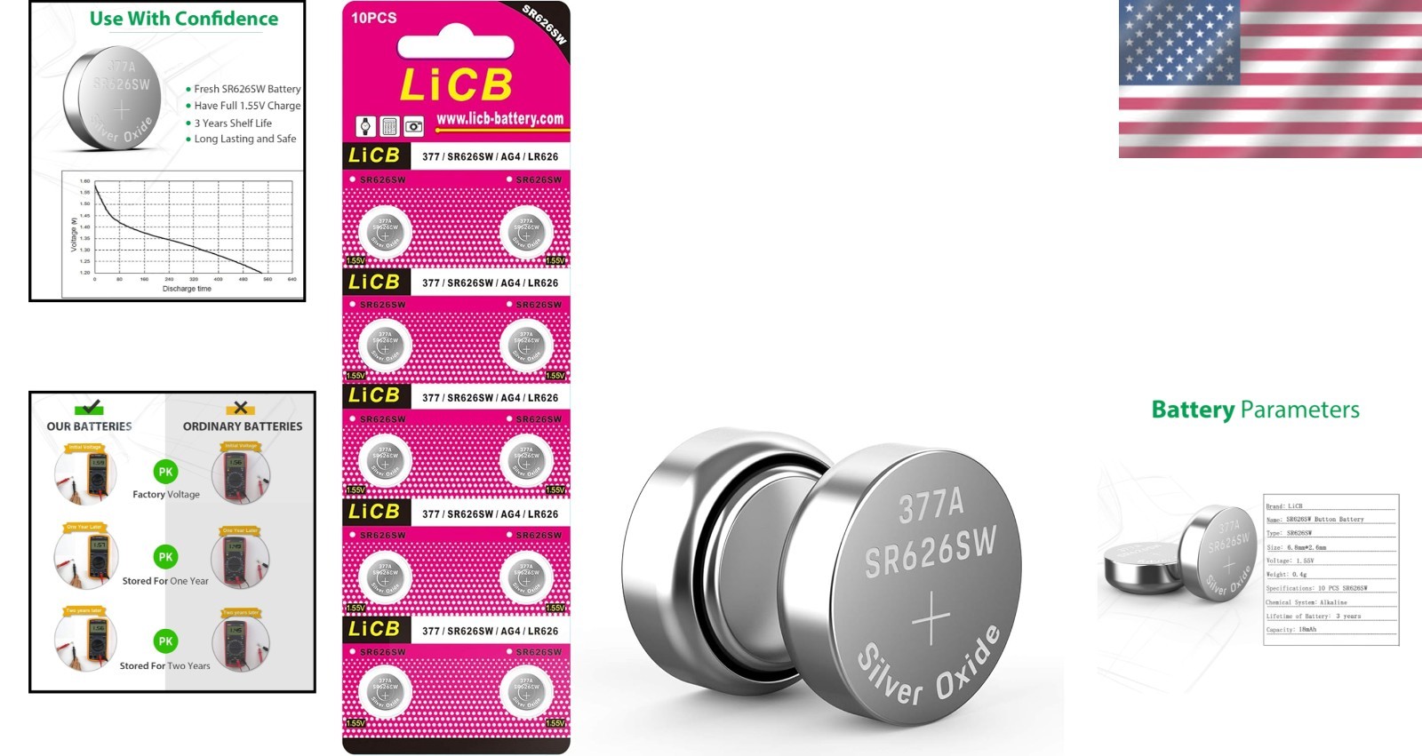 High Capacity 377 Watch Battery – 10 Pack 1.55V Button Cells with Blister Pack