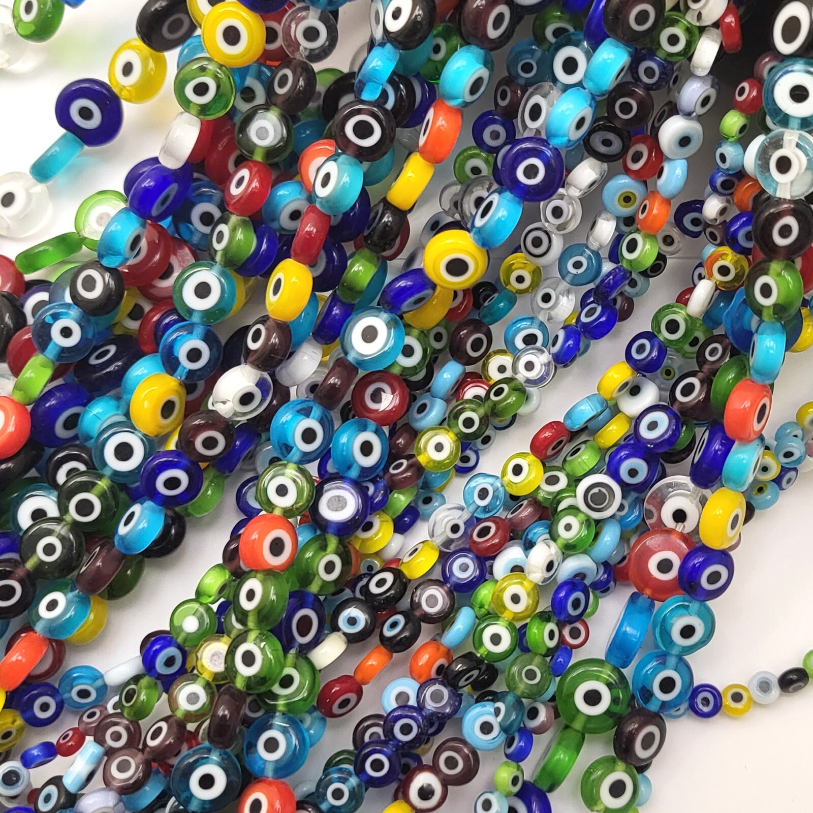Rainbow Evil Eye Glass Coin Disc Bead Flat Round Saucer 4mm 6 8mm 10 12mm 15″